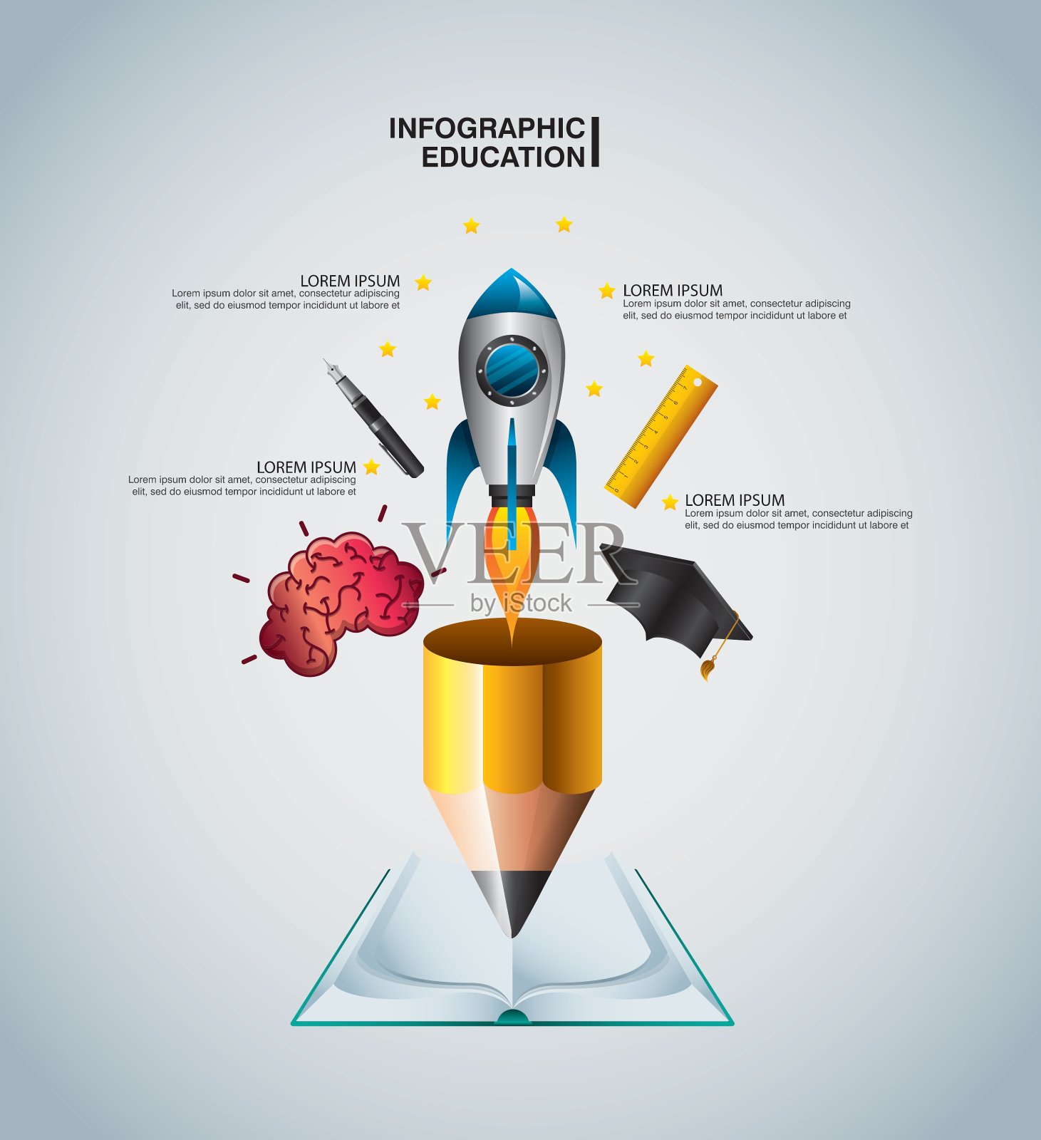 火箭铅笔规则帽大脑钢笔书图标设计模板素材