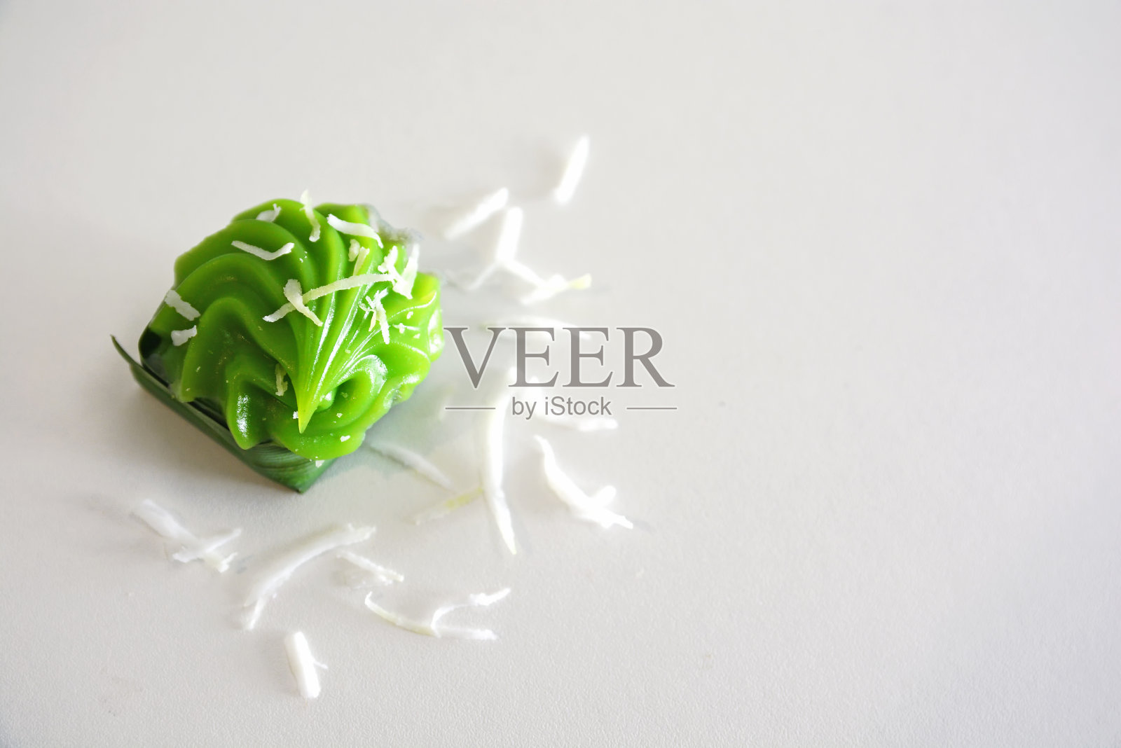 古泰国甜点，泰国甜品，绿椰子布丁，芭蕉叶照片摄影图片