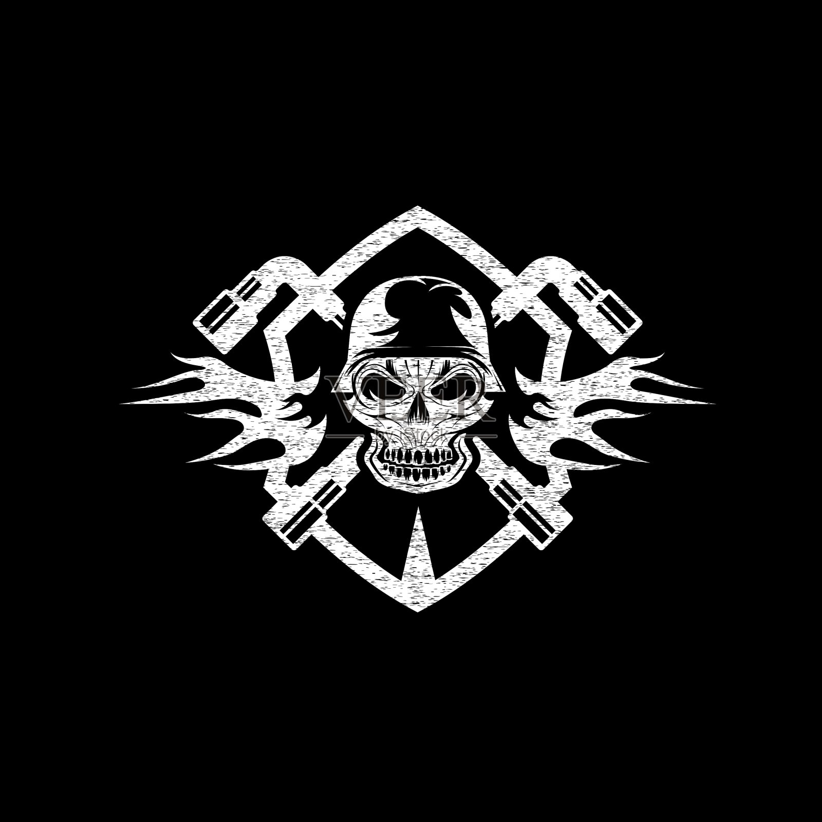 带头骨的头盔和扳手插画图片素材