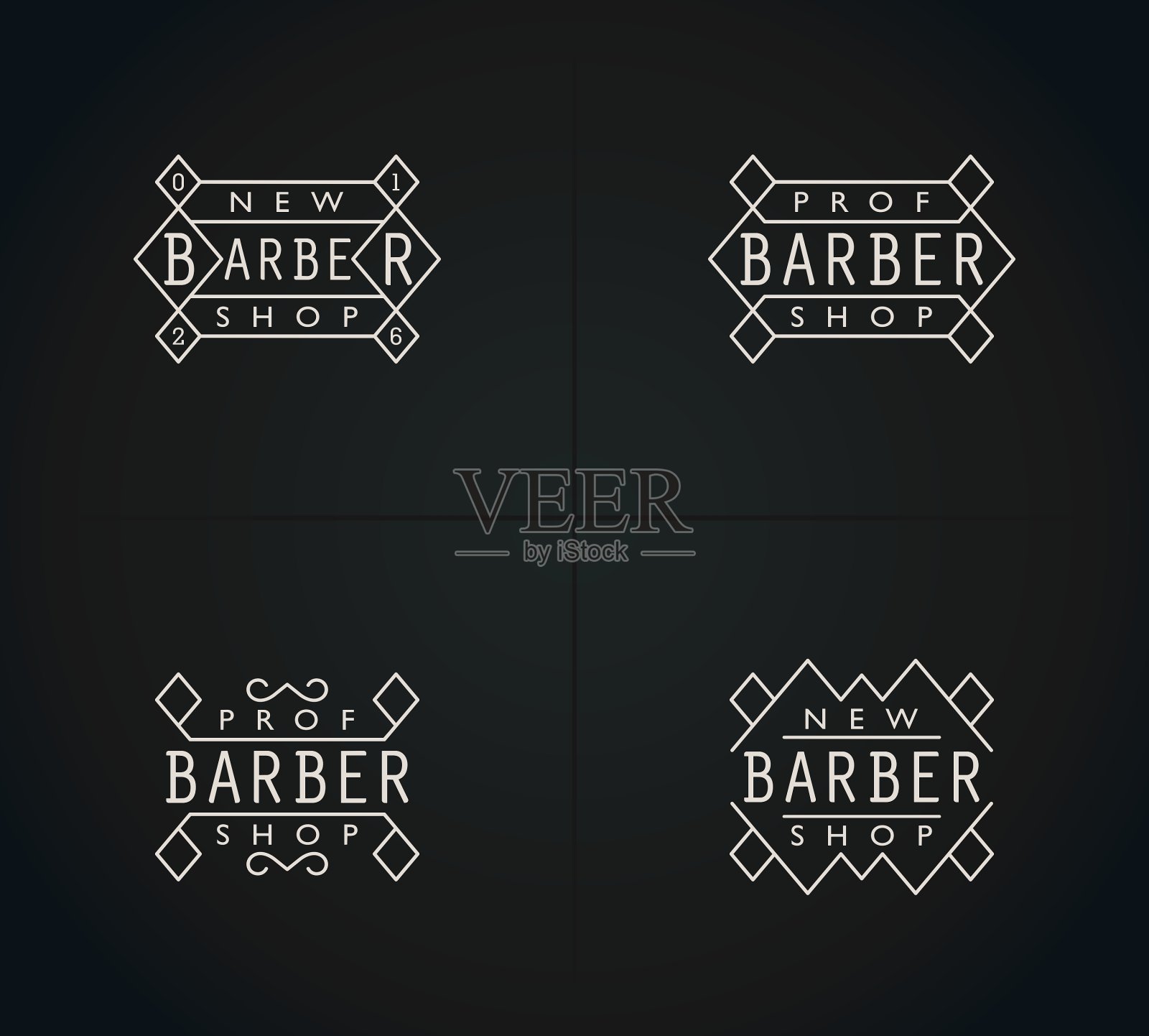 一套四个复古的理发店标志插画图片素材