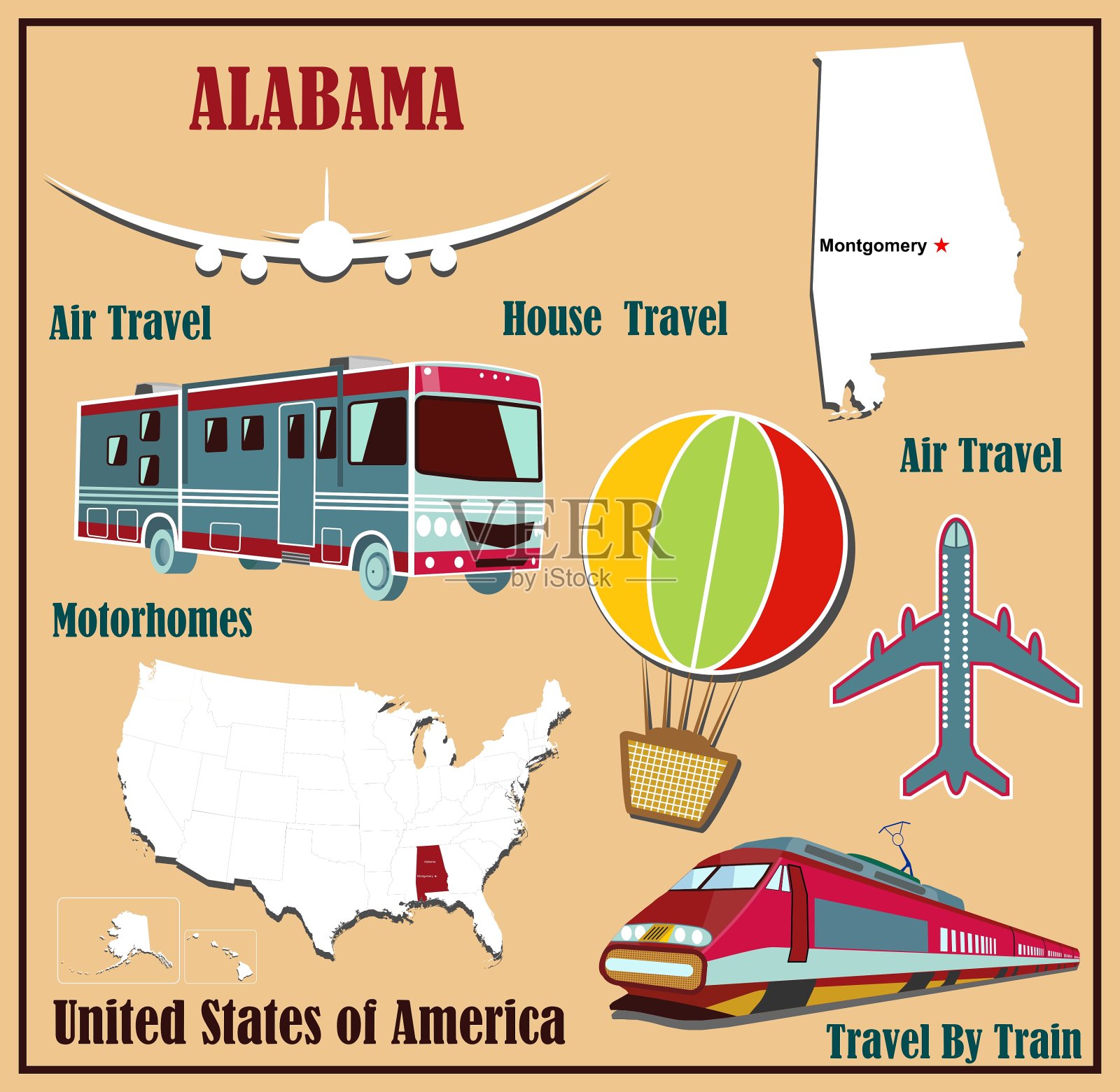 阿拉巴马州平面地图插画图片素材