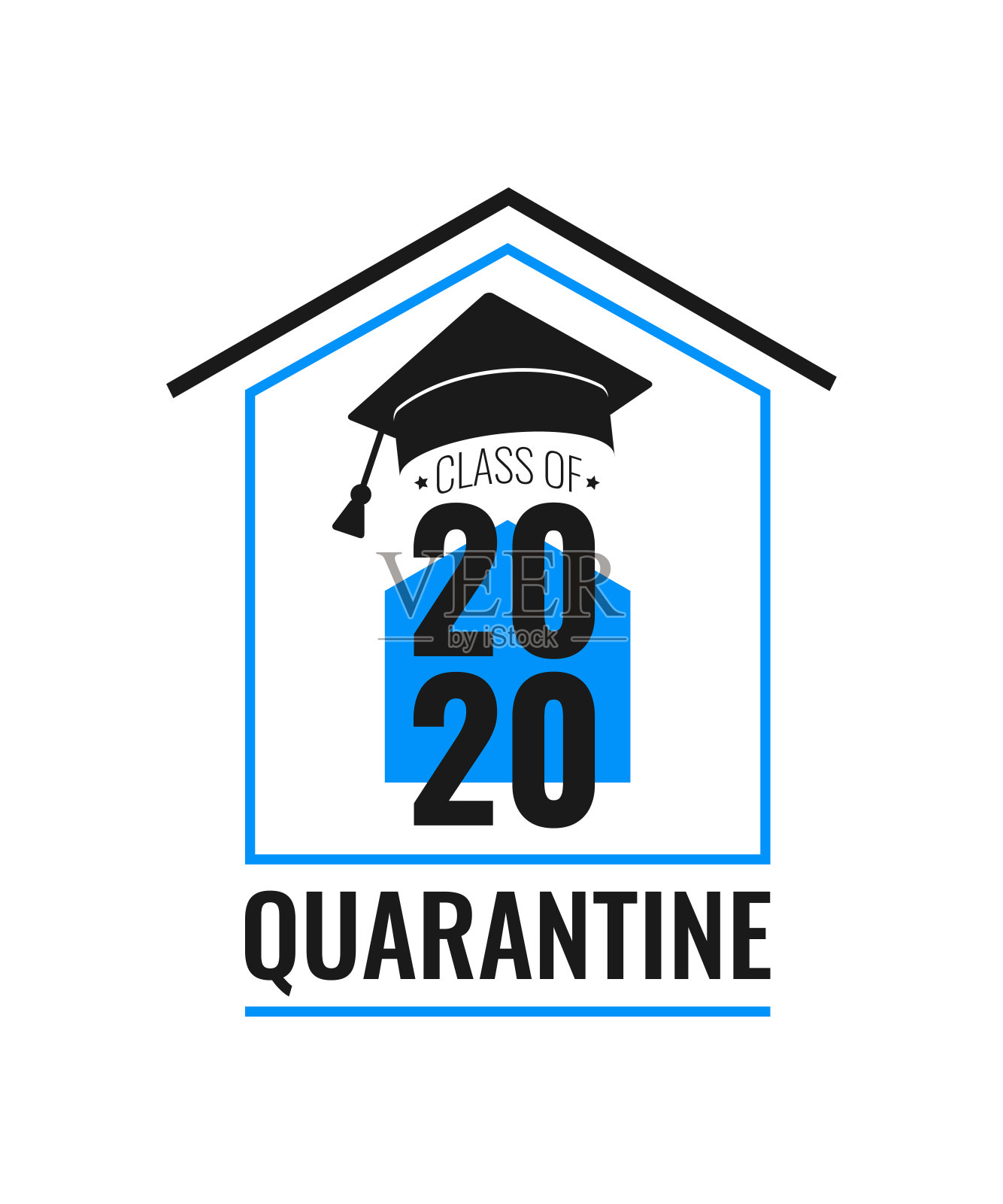 2020级检疫。黑色数字，蓝色和白色背景的教育学术帽。冠状病毒检疫2020。矢量插图。设计元素图片