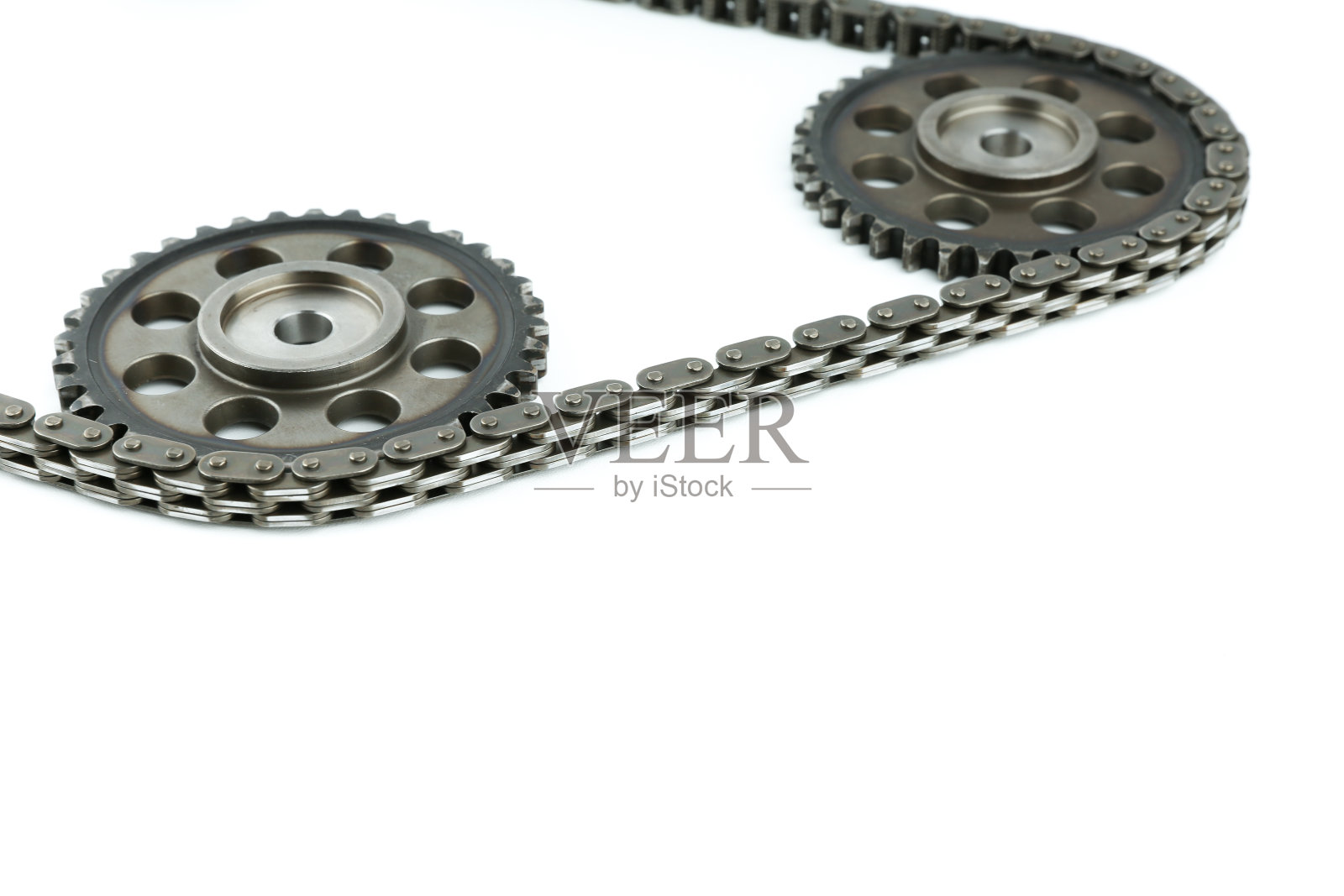 发动机链条和齿轮在白色背景上照片摄影图片