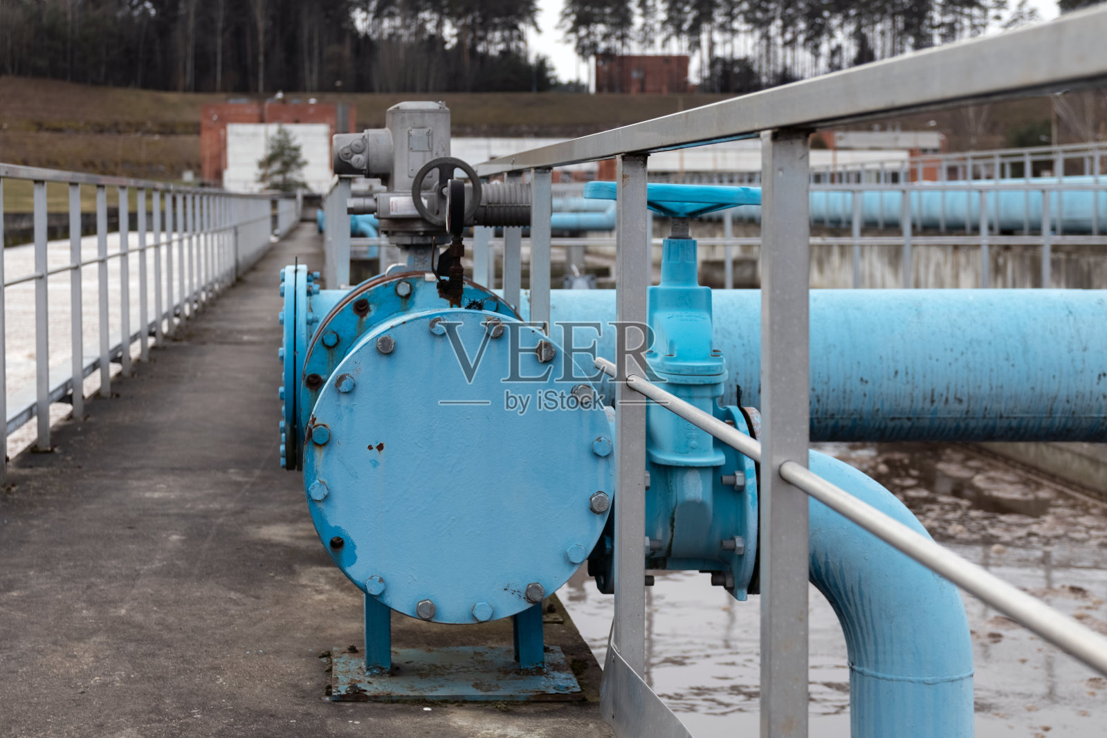 行业。处理设施。生物治疗。供气技术配件。特写镜头。照片摄影图片