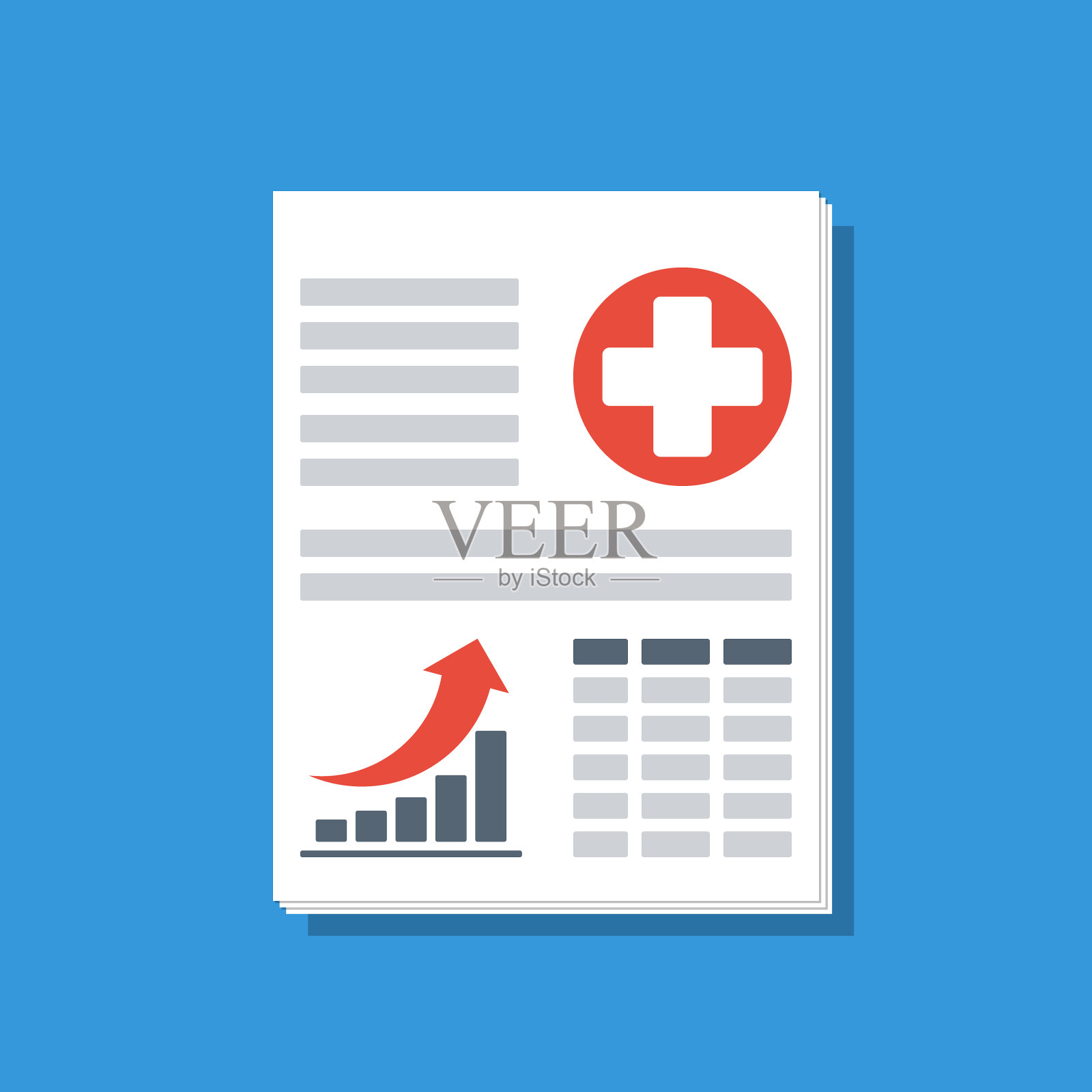 纸质医疗报告有上升趋势的统计数据或预测，平面矢量图插画图片素材