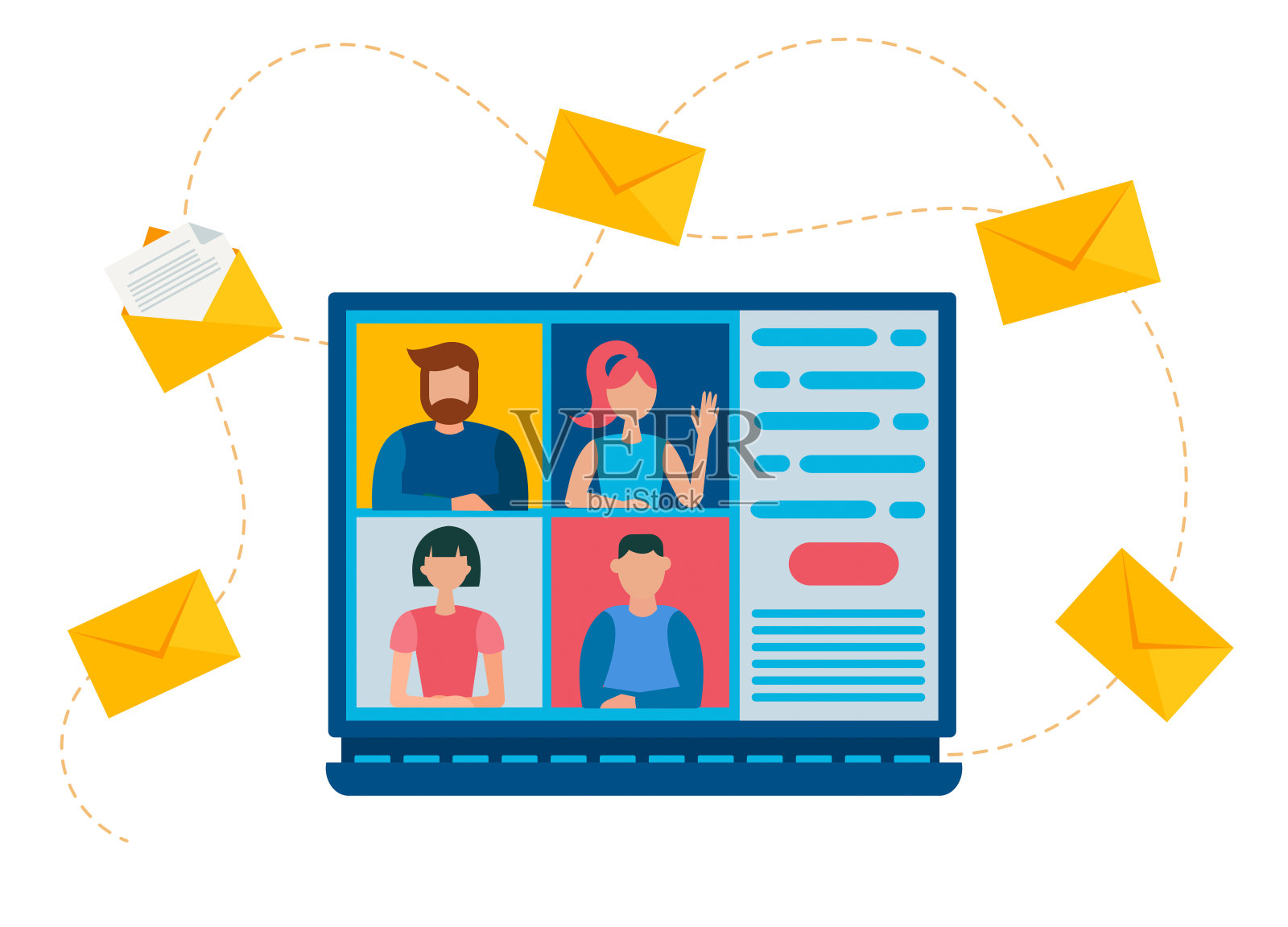 在线网络研讨会，互联网会议，远程交流，会议在线概念矢量插图。设计元素图片