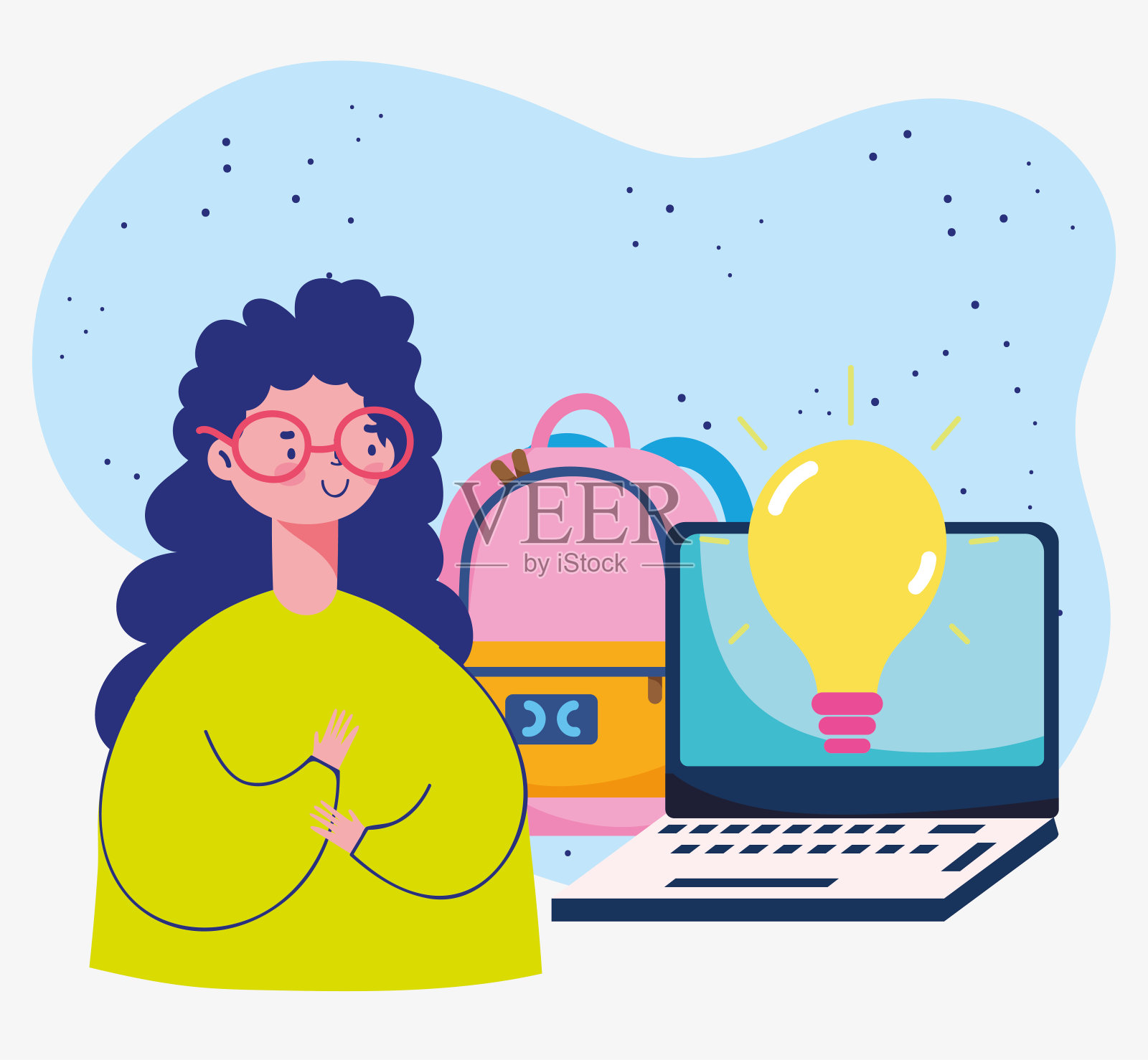 在线教育，学生笔记本背包想法班插画图片素材