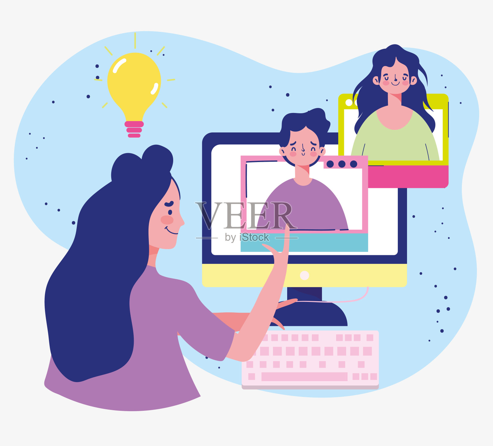 教育在线，教师教学生计算机课插画图片素材