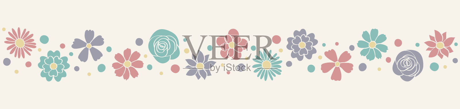 旗帜与彩色手绘花。母亲节、妇女节和情人节的装饰。向量插画图片素材