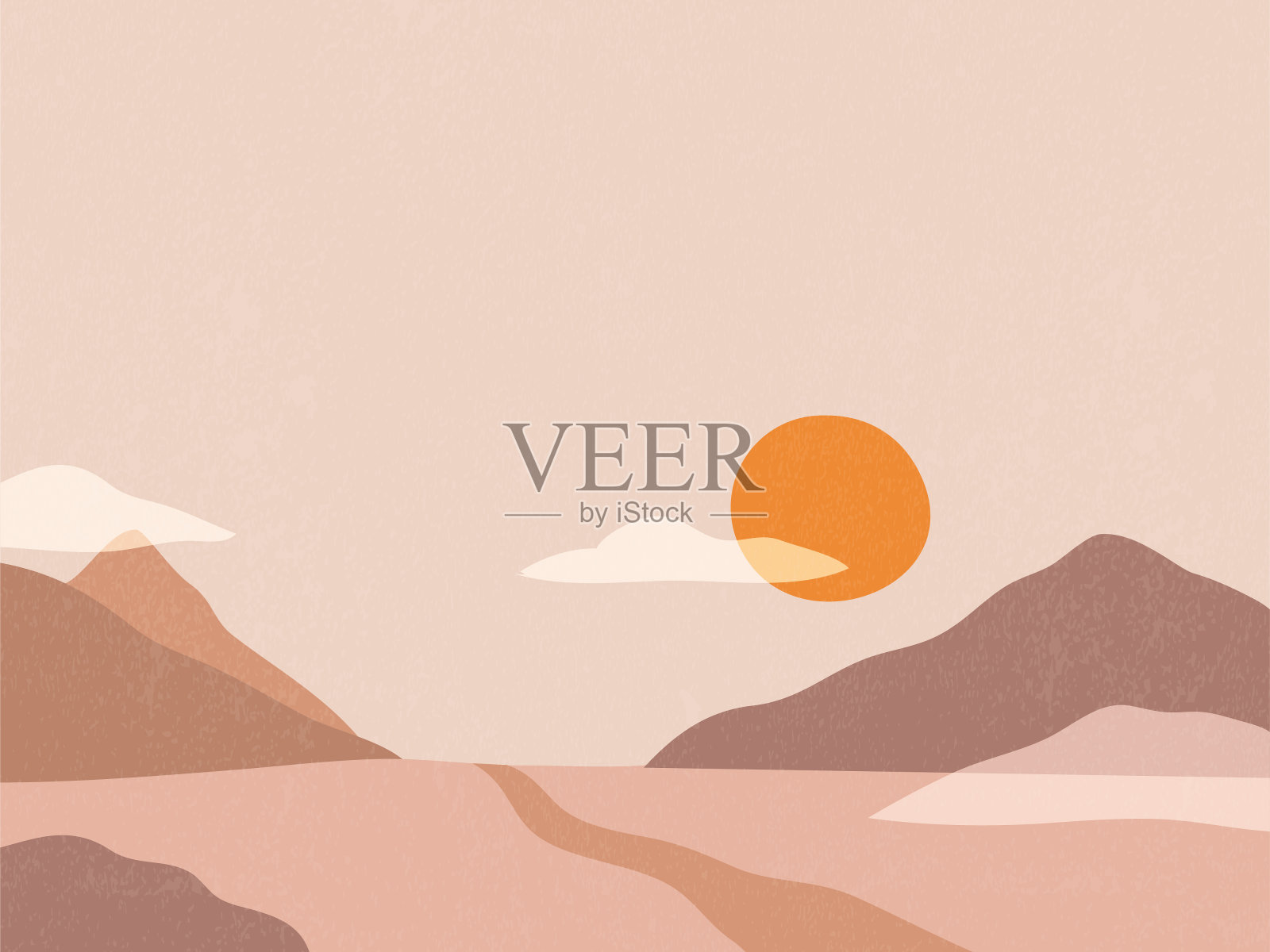 抽象的景观。太阳下山了，路也没了。背景与空间的文本，矢量插图，横幅，海报。插画图片素材