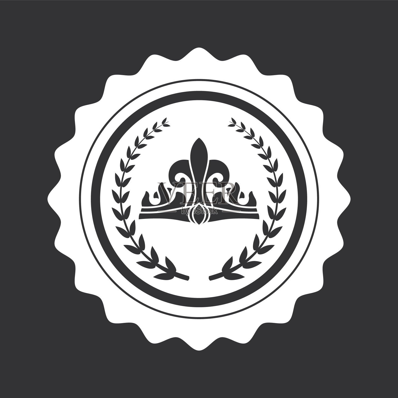 黑色圆邮票上的桂冠及月桂枝插画图片素材