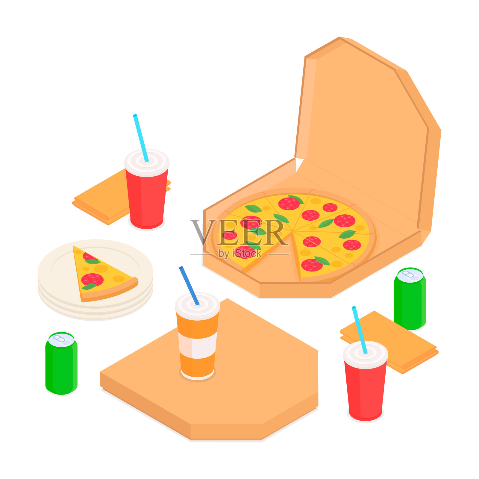 等距比萨集设计元素图片