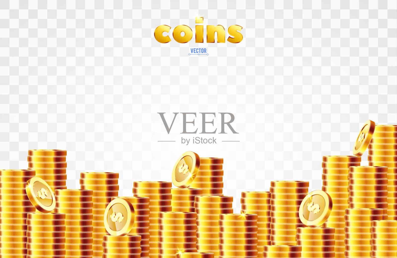 成堆的金币。金色的城市。插画图片素材