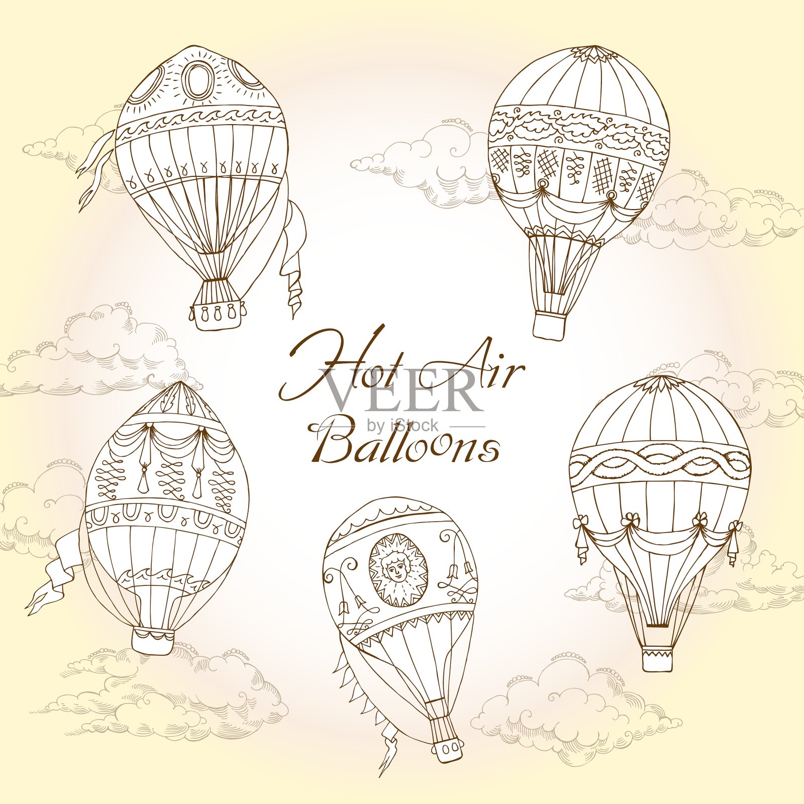 背景与热气球插画图片素材