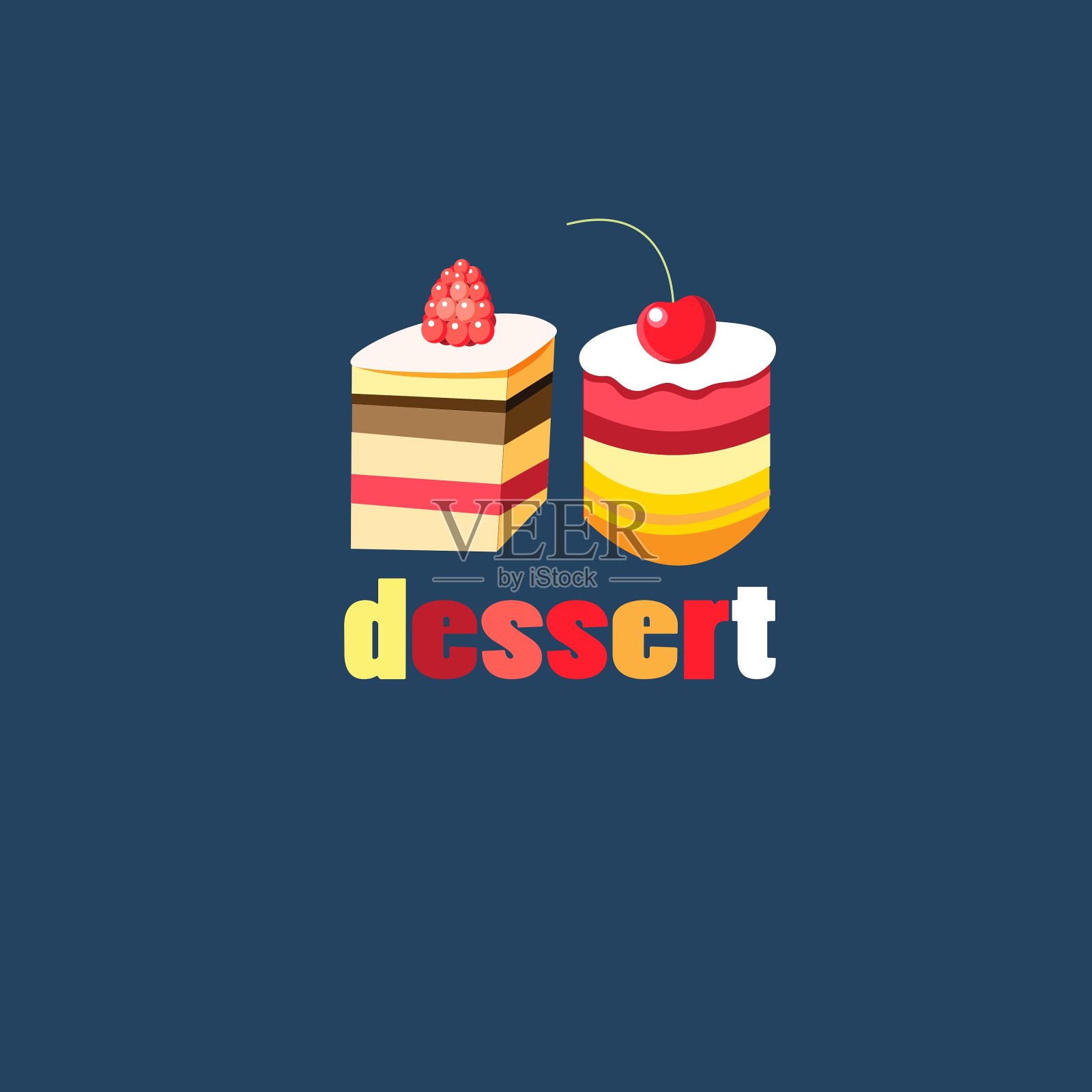 颜色鲜艳的甜点，上面有浆果插画图片素材