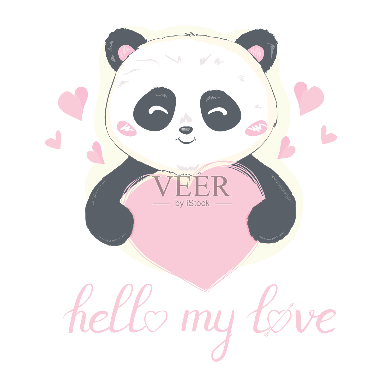 爱一只白色的心形熊猫插画图片素材