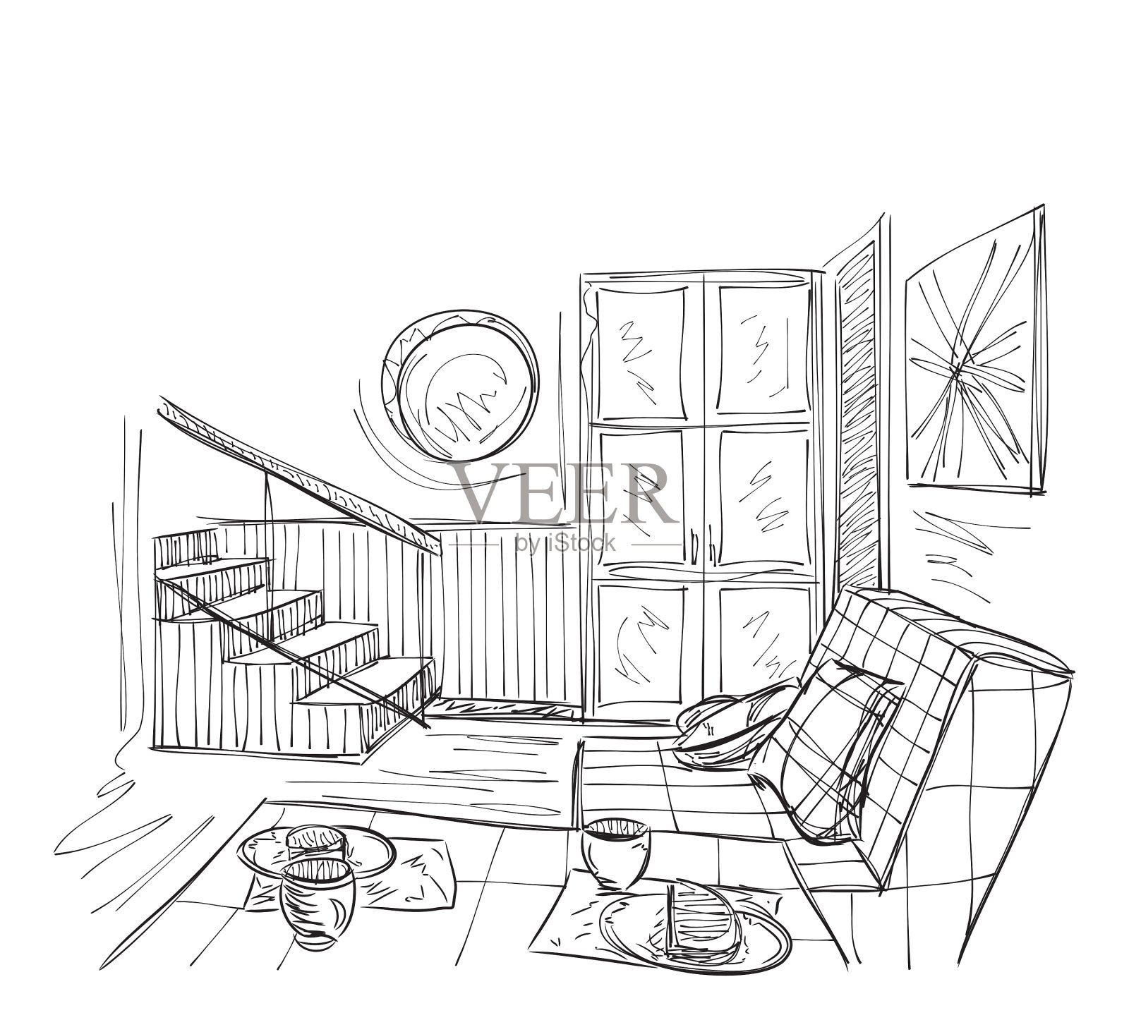 现代室内草图手绘家具设计元素图片