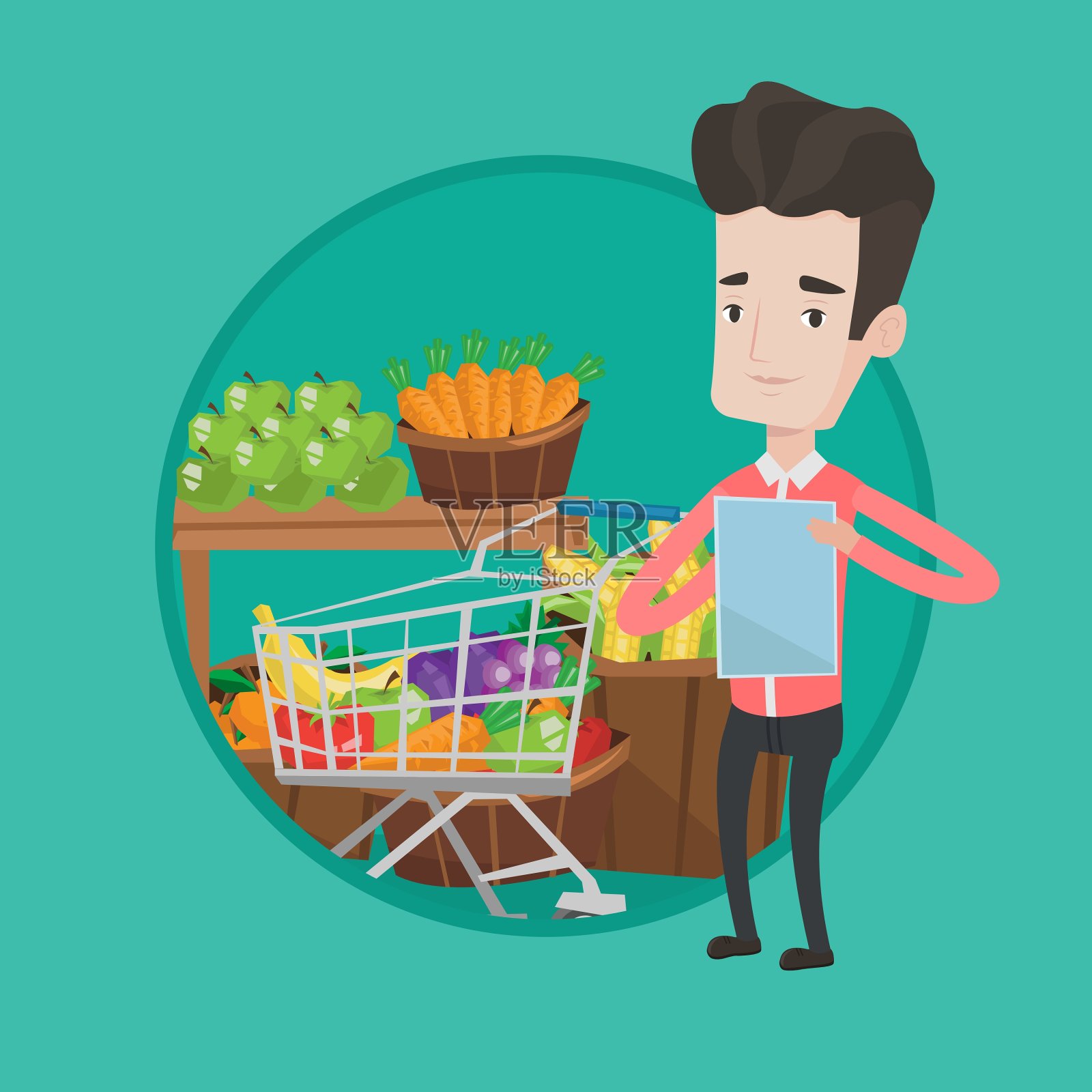 拿着购物单的男人插画图片素材