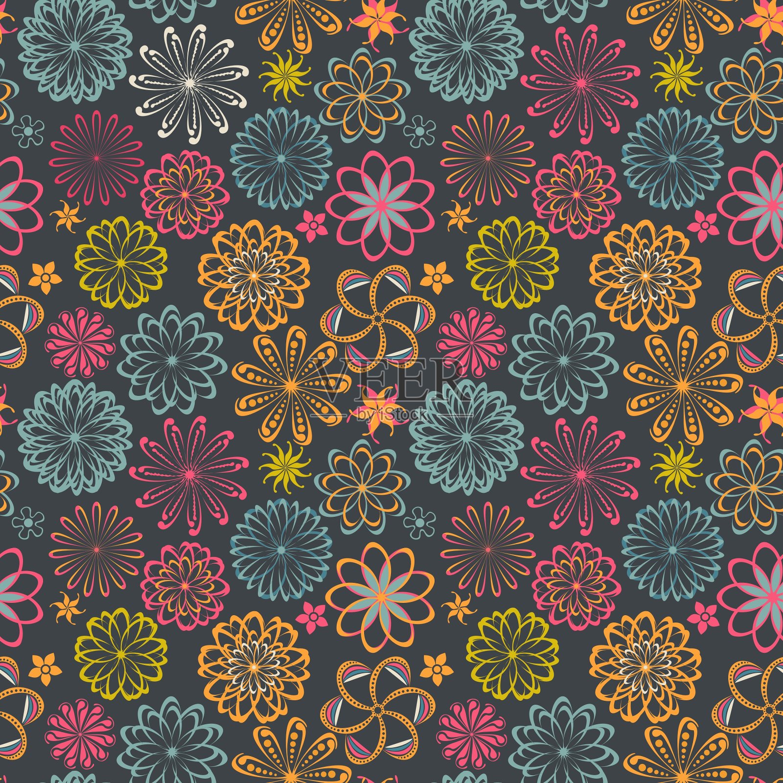 花无缝图案与鲜花盛开插画图片素材