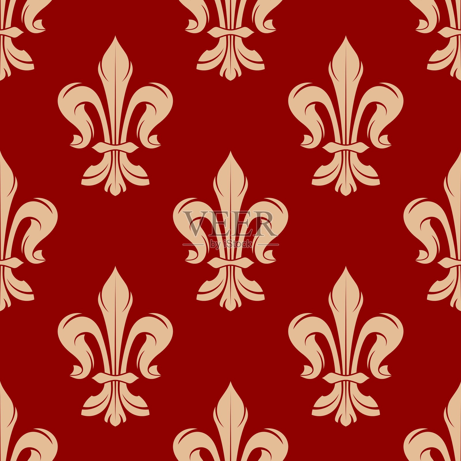 红色花无缝图案与百合花插画图片素材