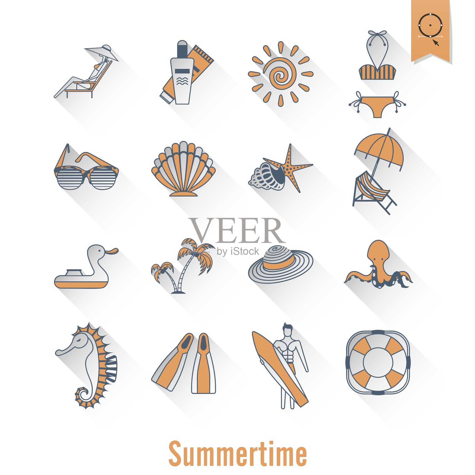 夏季和海滩简单的平面图标图标素材