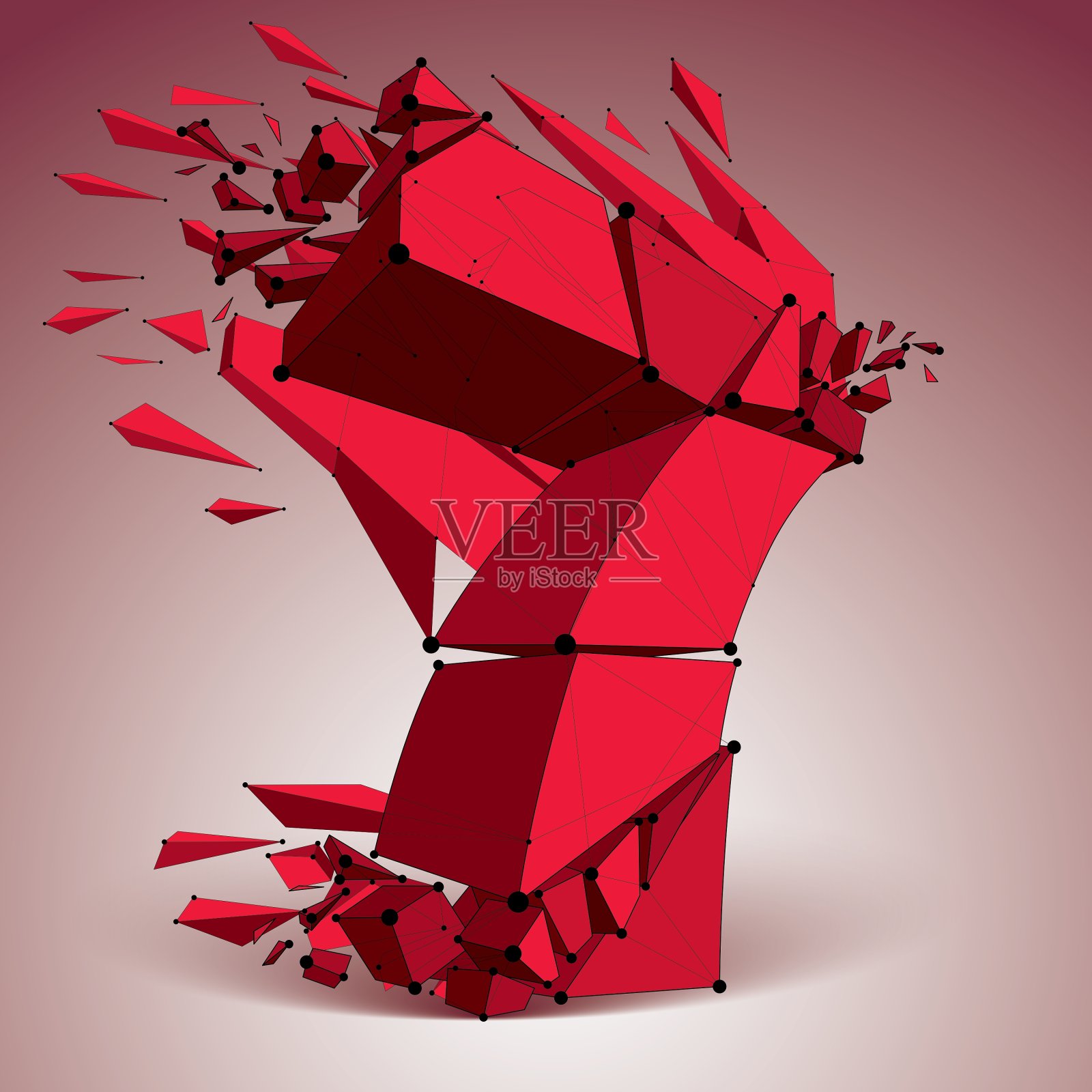 摘要低聚破坏红数7与黑色插画图片素材