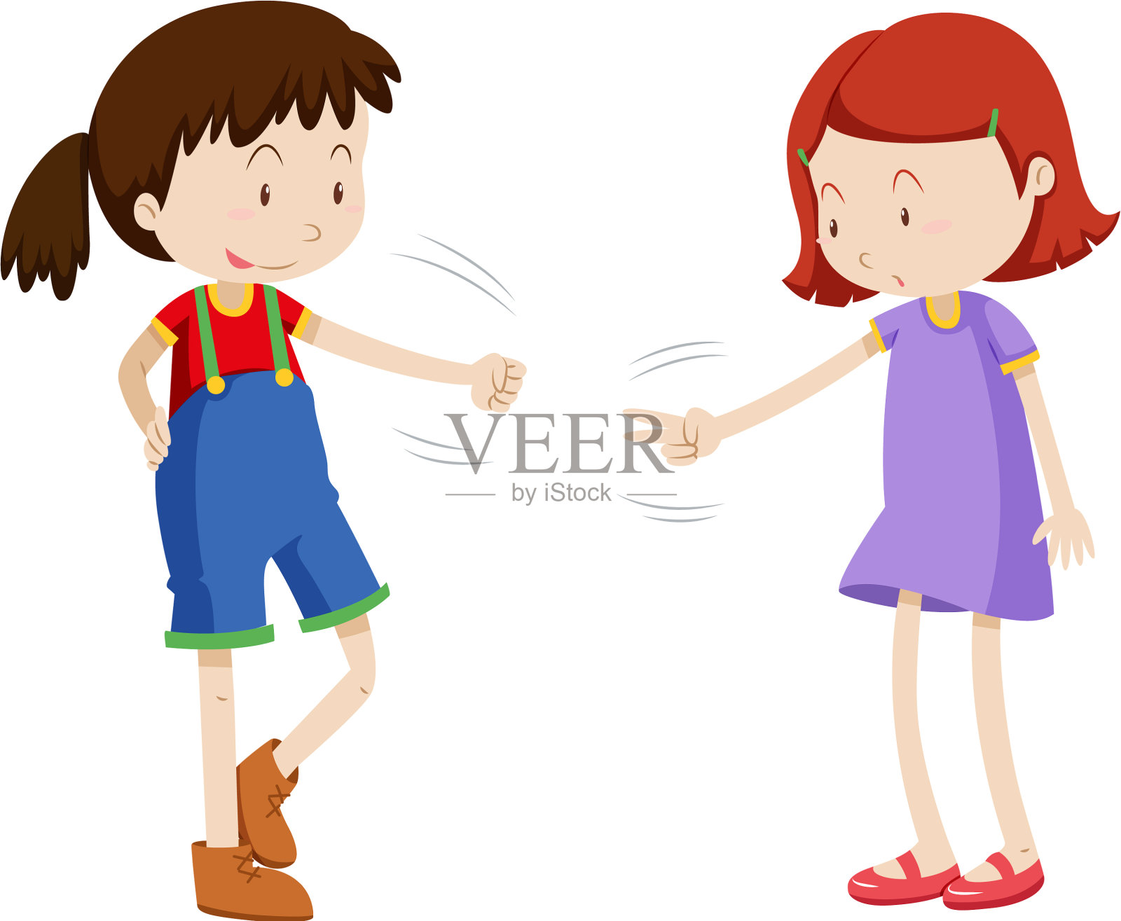 两个女孩在玩布、剪刀、石头插画图片素材