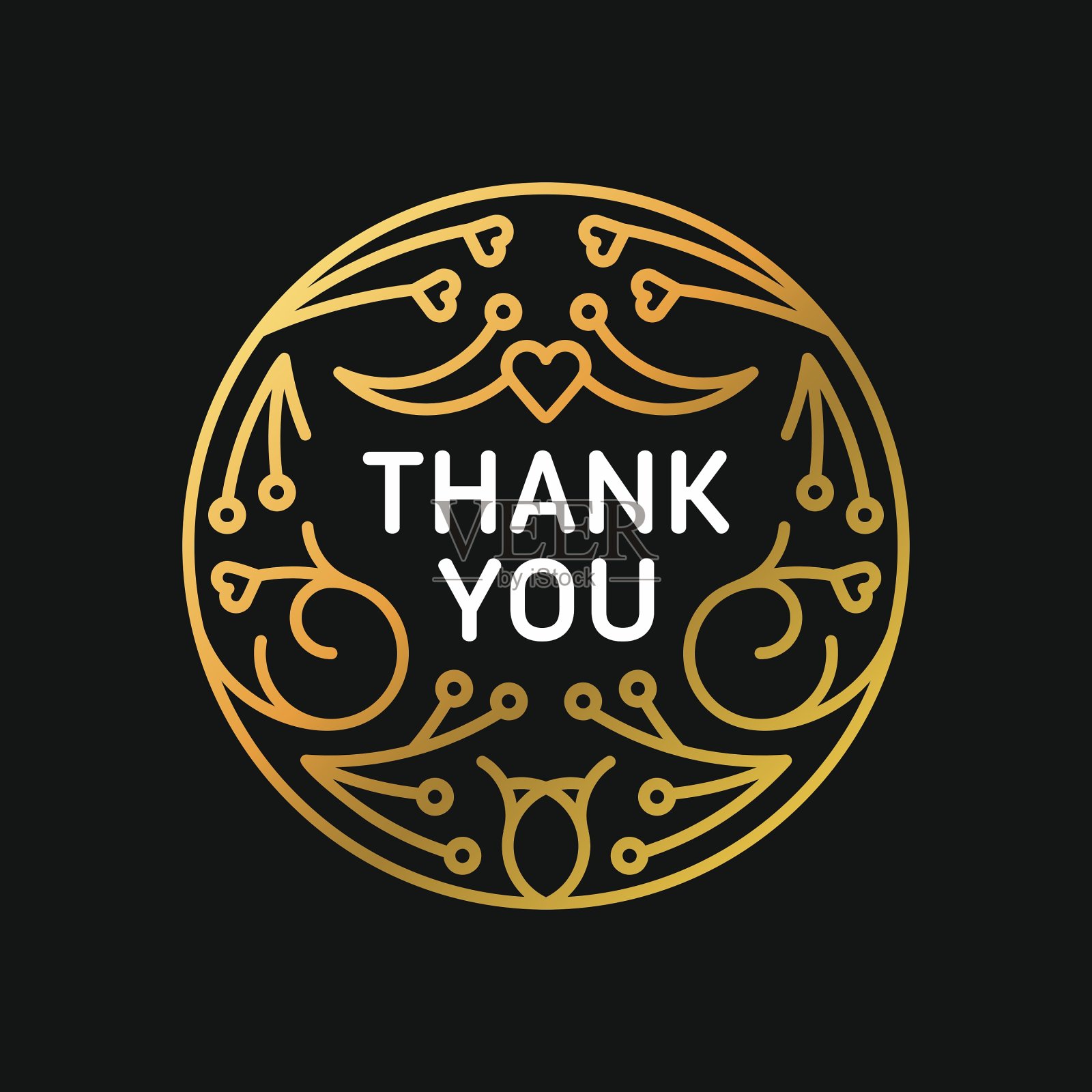 金色装饰花框架与文字-谢谢插画图片素材