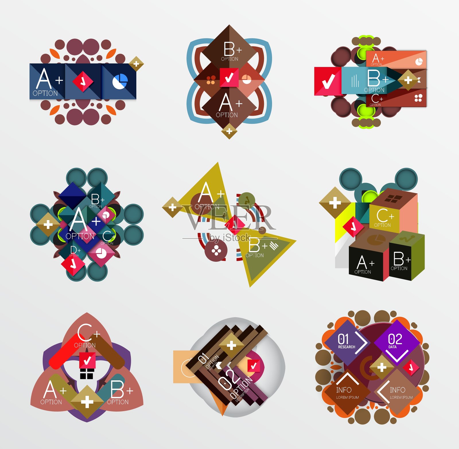 一组具有选项的抽象几何形状插画图片素材