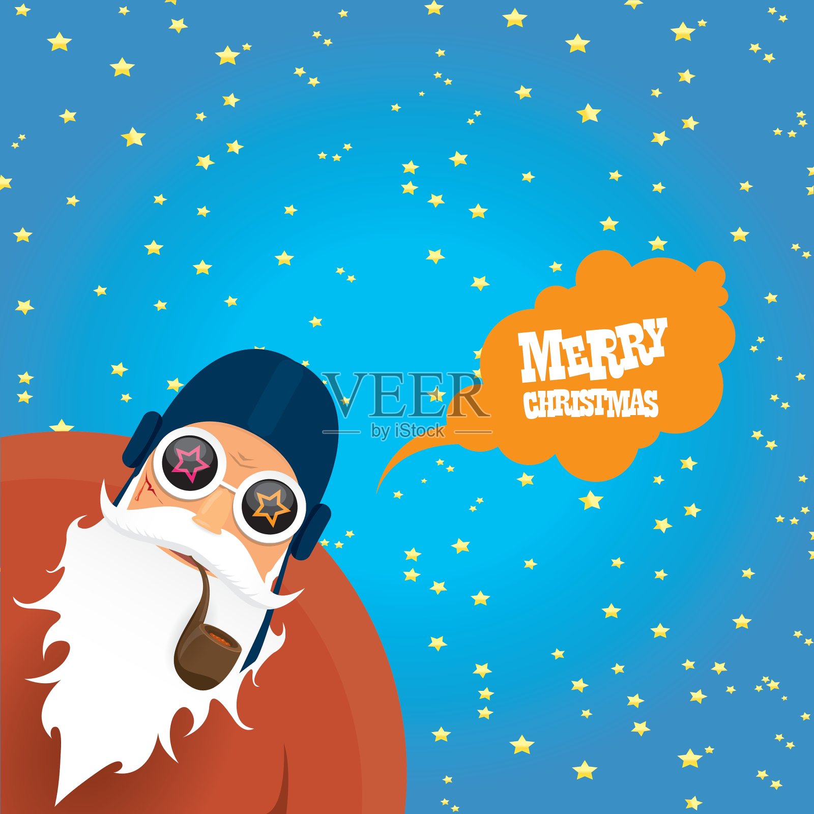 骑摩托车的圣诞老人抽烟斗插画图片素材