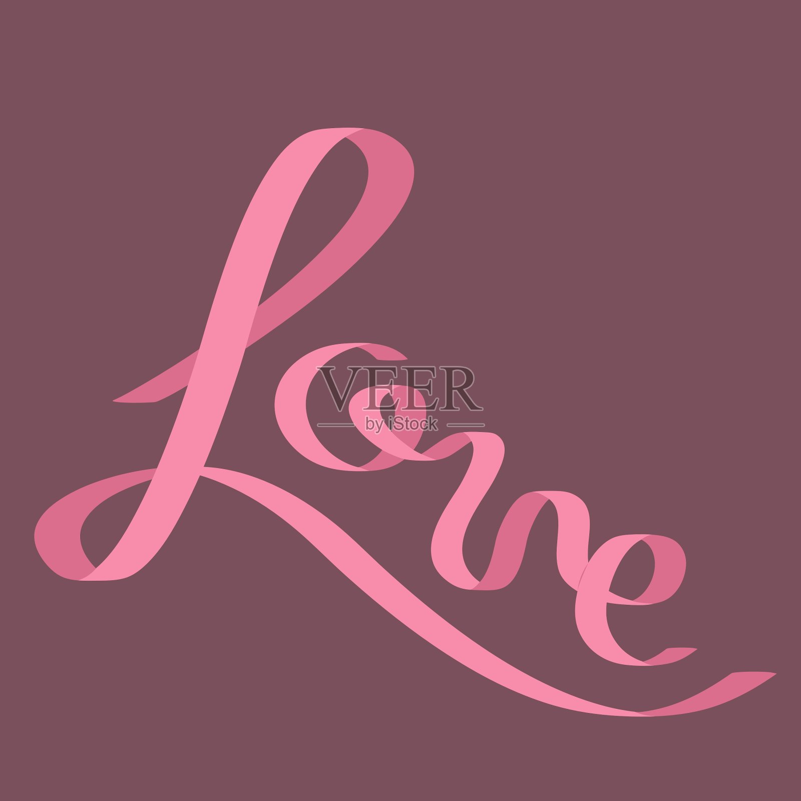 粉红色缎带形状的字爱扁插画图片素材
