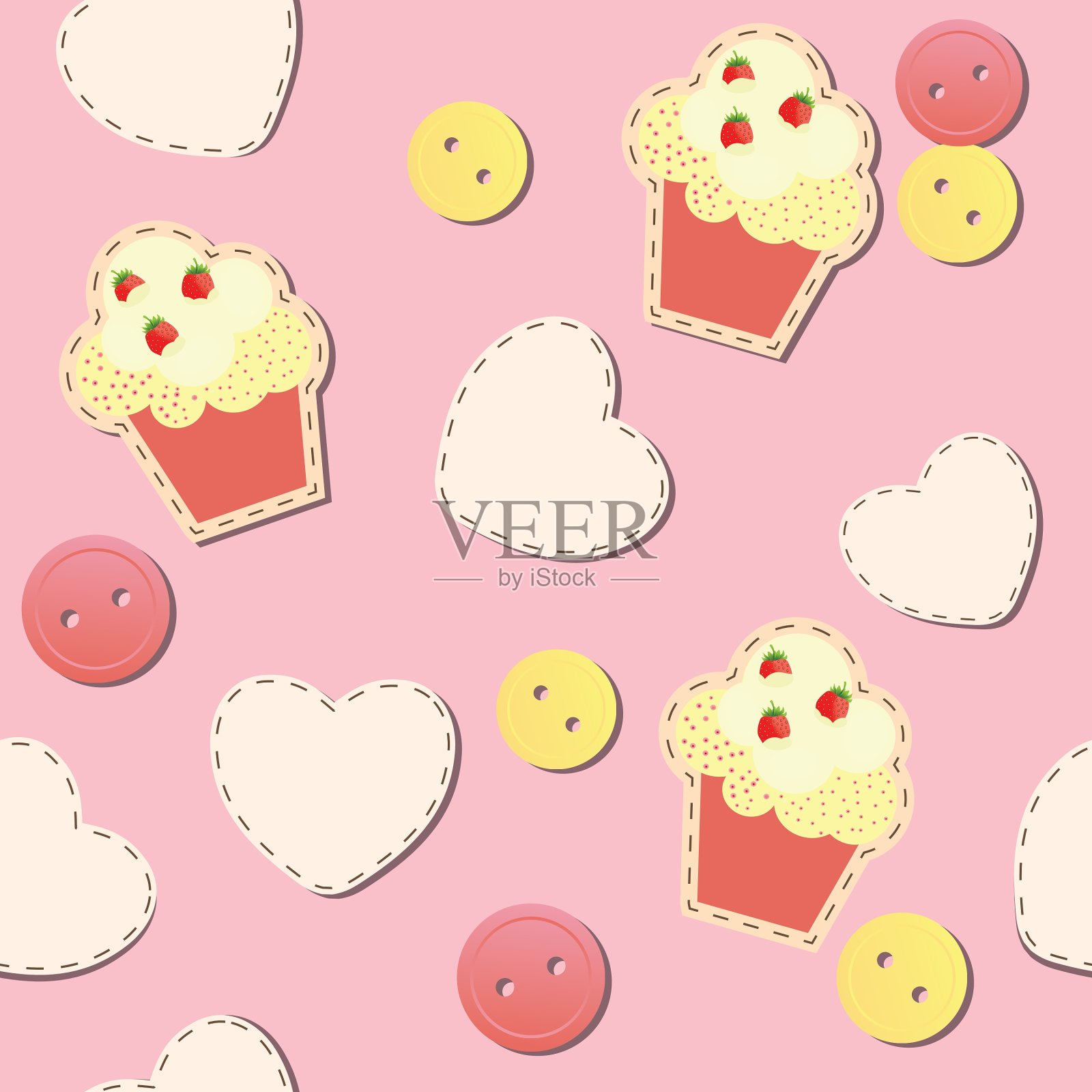 无缝图案与可爱的纸杯蛋糕插画图片素材