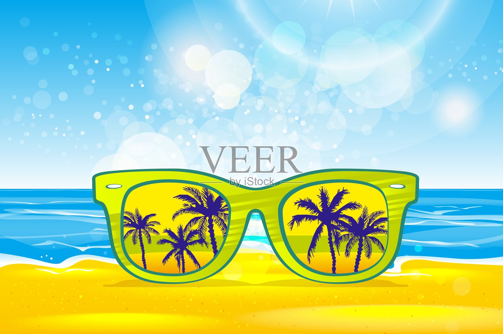 夏天戴着太阳镜模糊了海滩插画图片素材