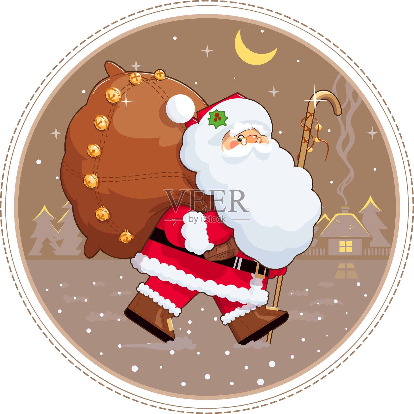 圣诞老人带着礼物插画图片素材