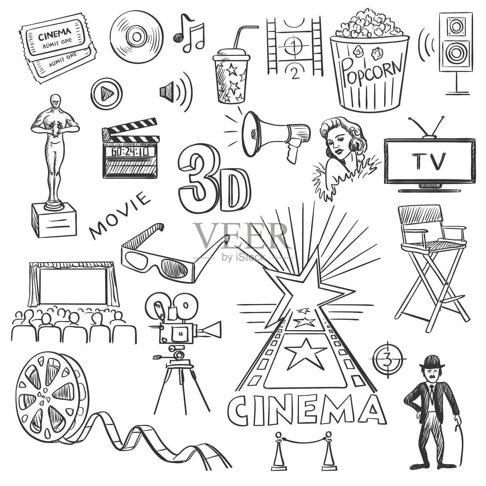 手绘电影设计元素图片
