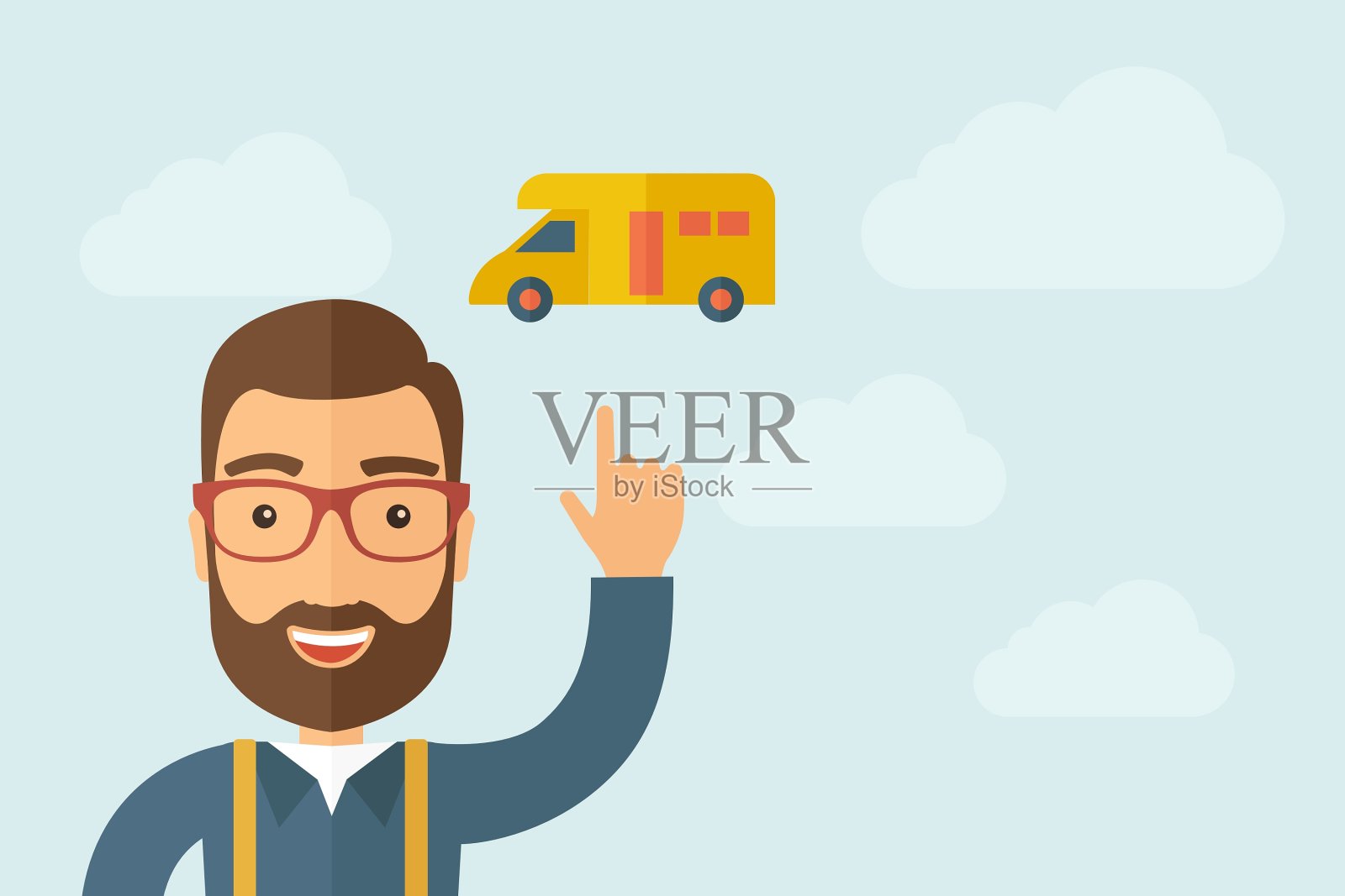 男人指着货车图标插画图片素材