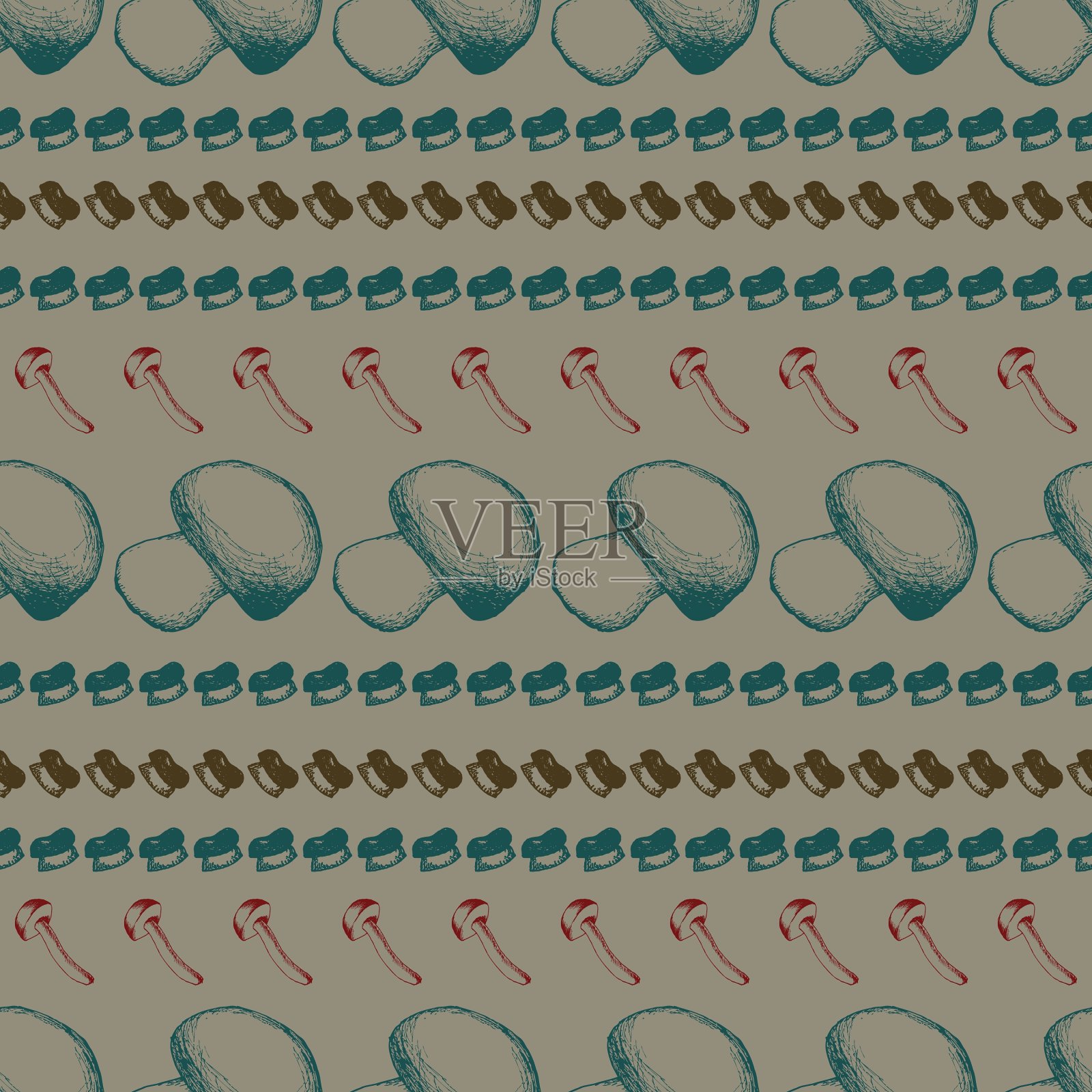 手绘无缝模式与蘑菇插画图片素材