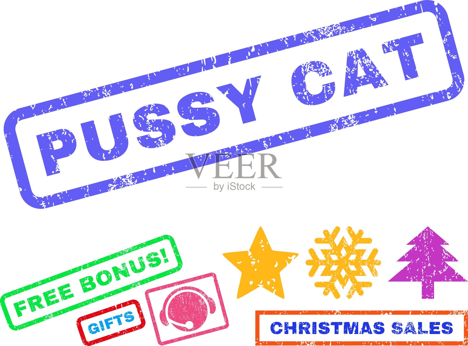 小猫橡皮邮票插画图片素材