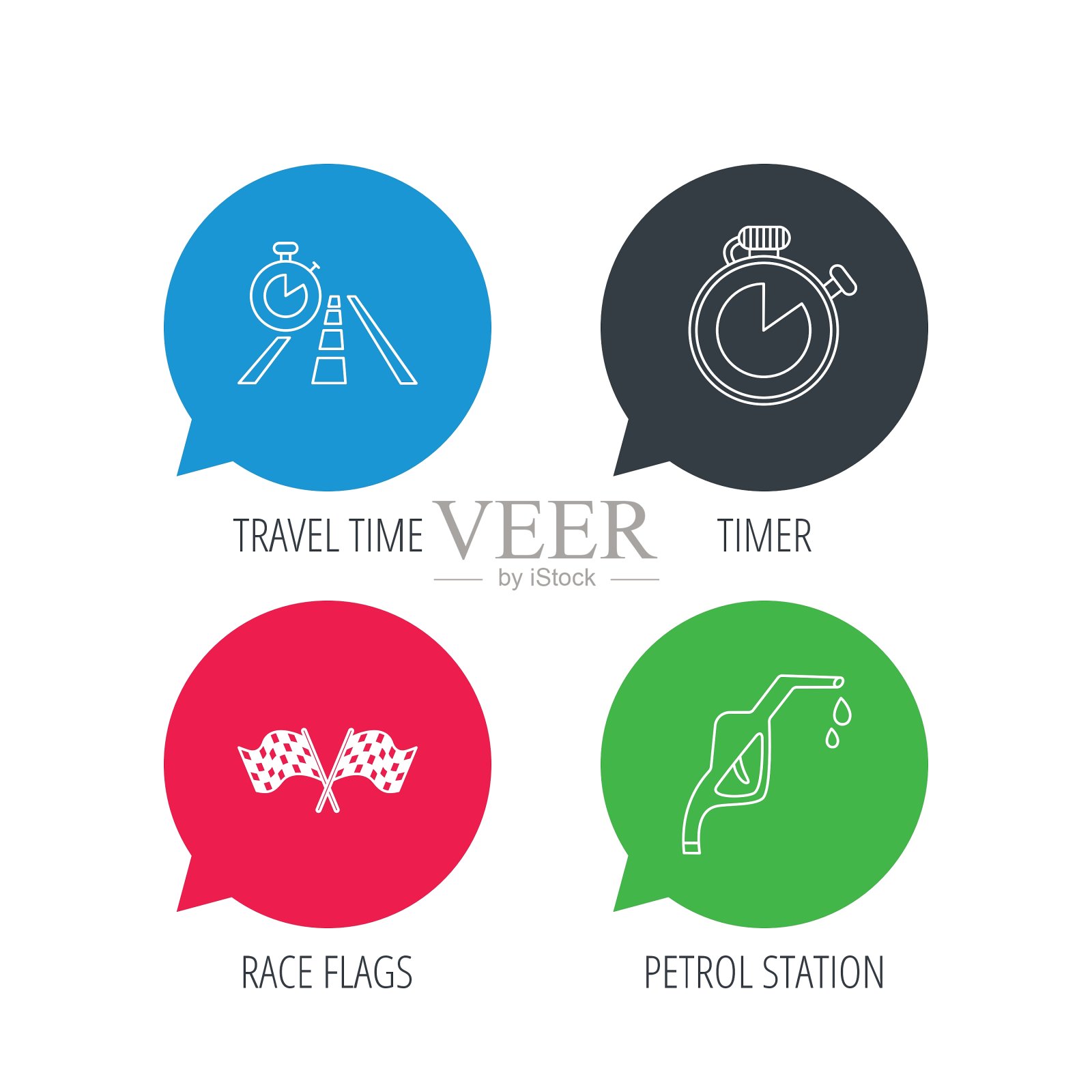 比赛旗帜，旅行计时器和加油站插画图片素材