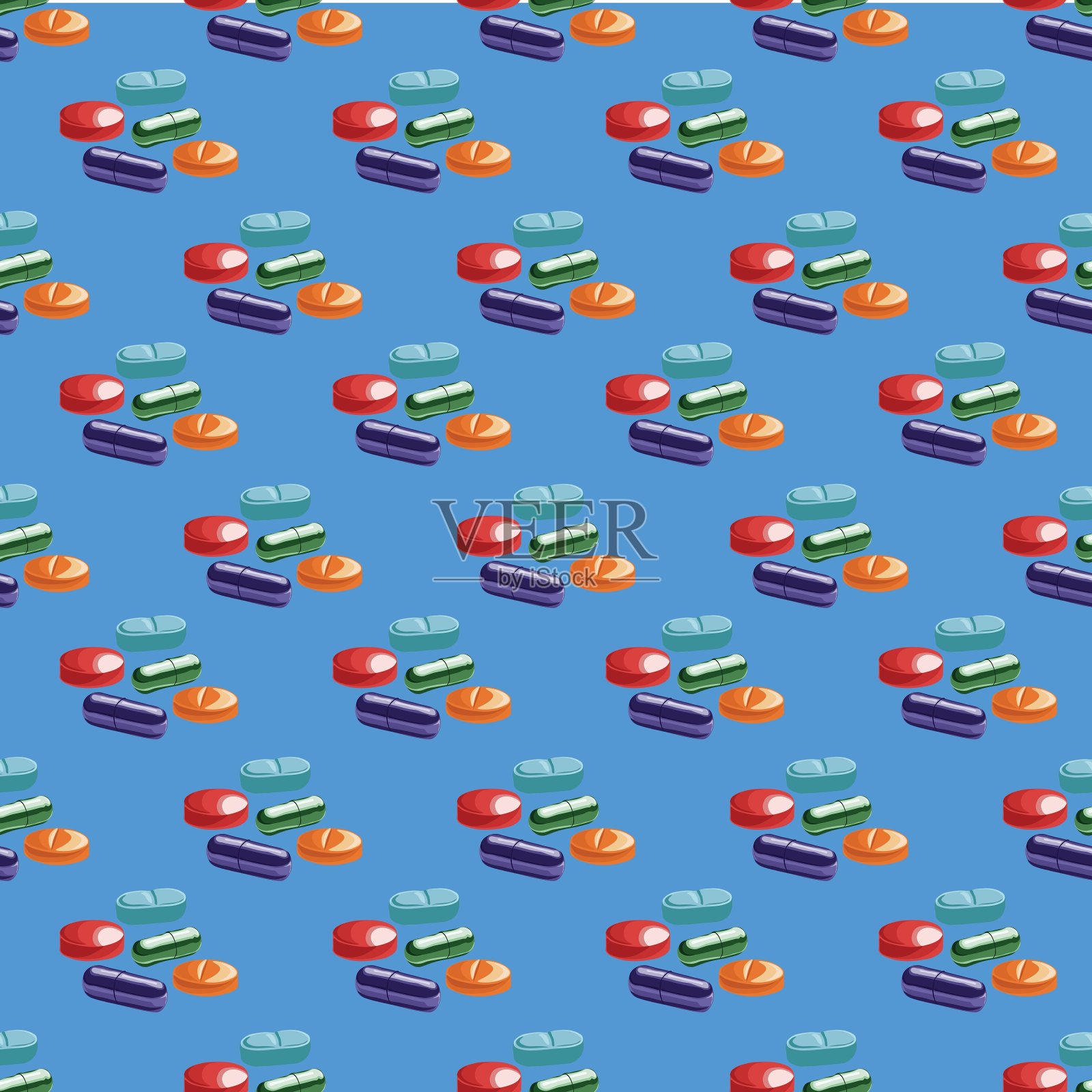 无缝模式与彩色丸在蓝色插画图片素材