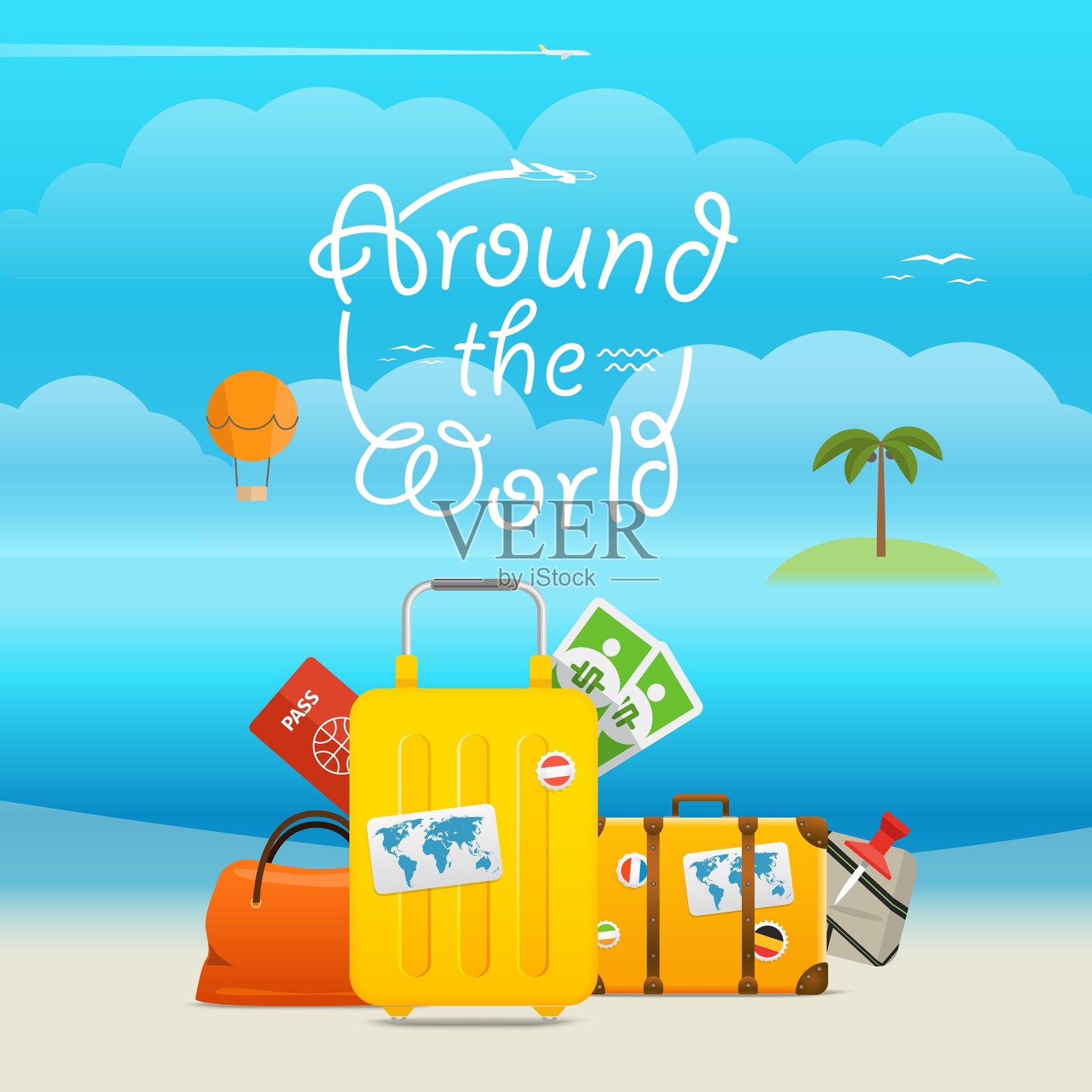 暑假海边度假暑假插画图片素材