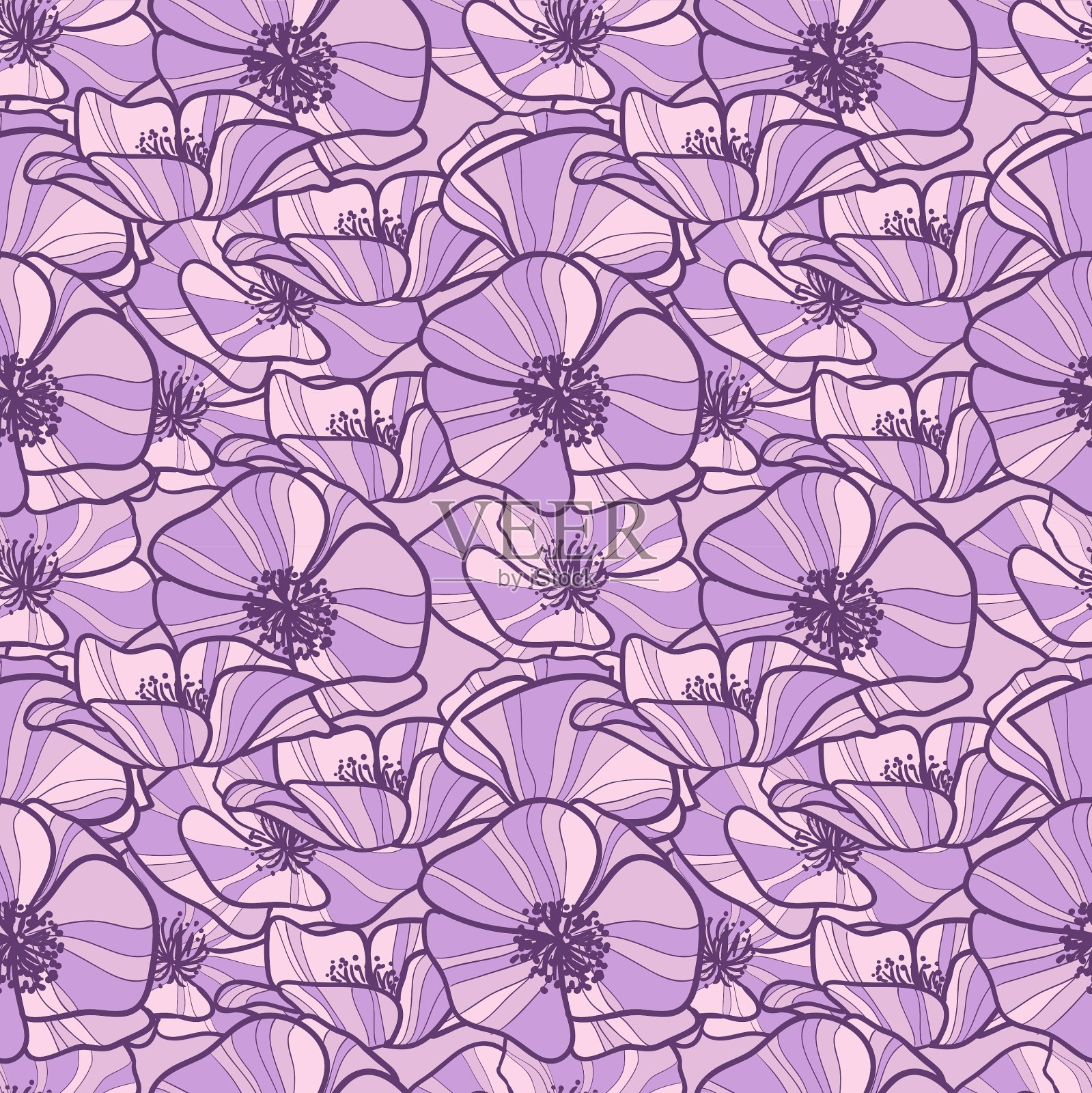 罂粟花无缝图案插画图片素材