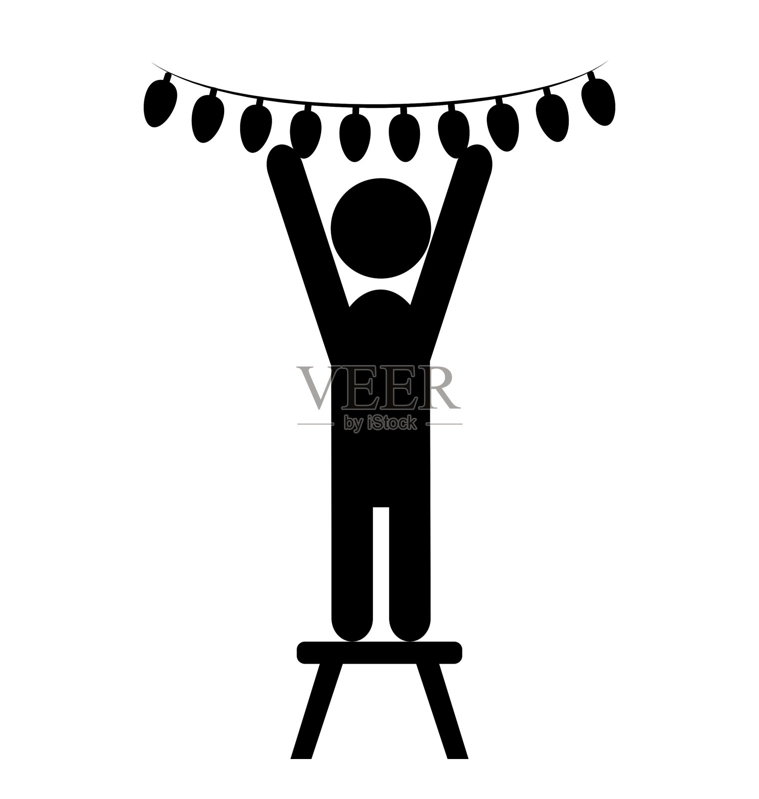 男人与圣诞灯装饰平黑色设计元素图片