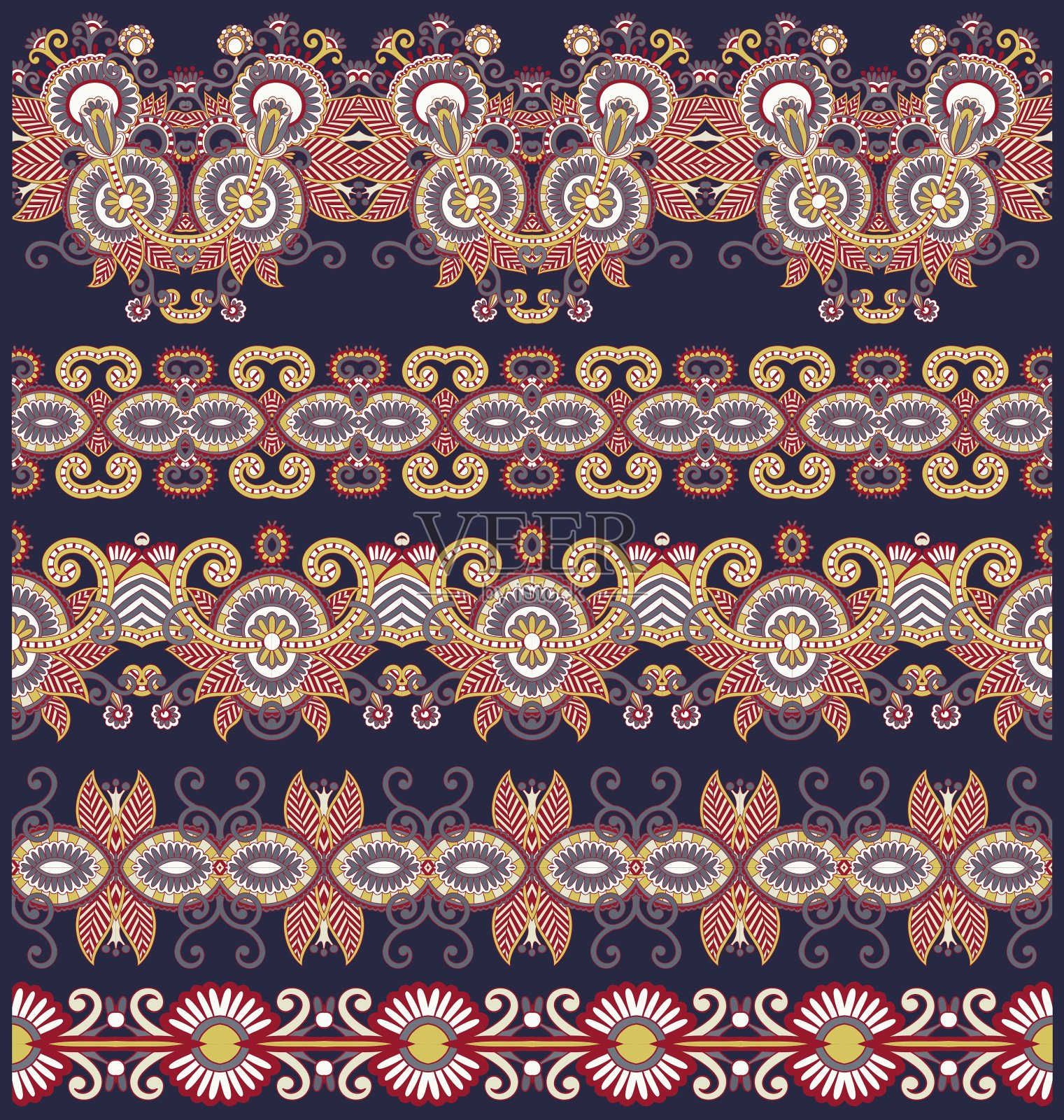 收集无缝观赏花条纹插画图片素材