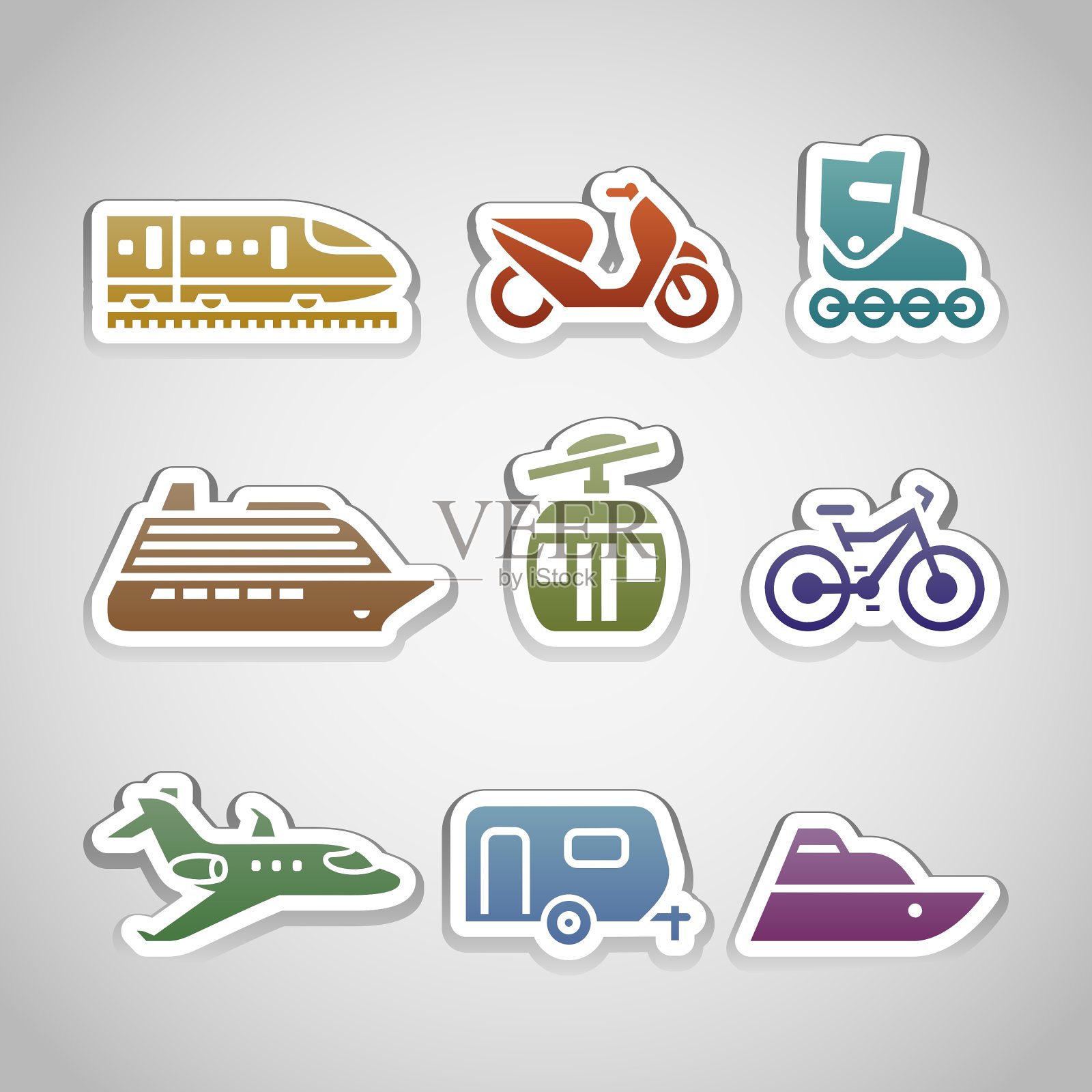 平面复古彩色贴纸-一套十二图标素材