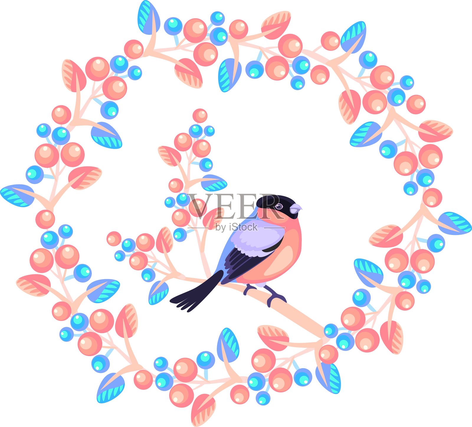 红腹灰雀和花环设计元素图片