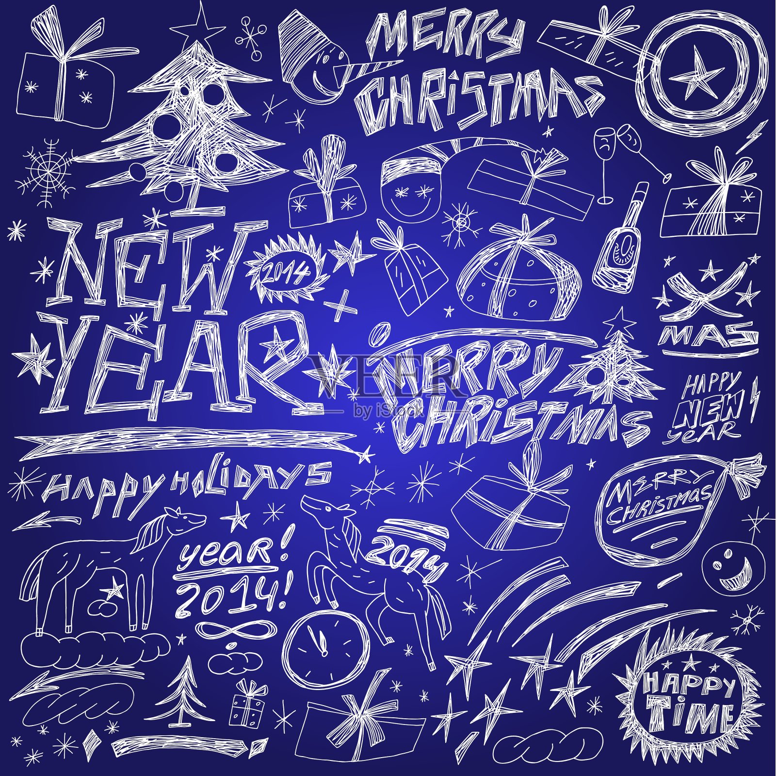 圣诞假期新年-涂鸦集图标素材