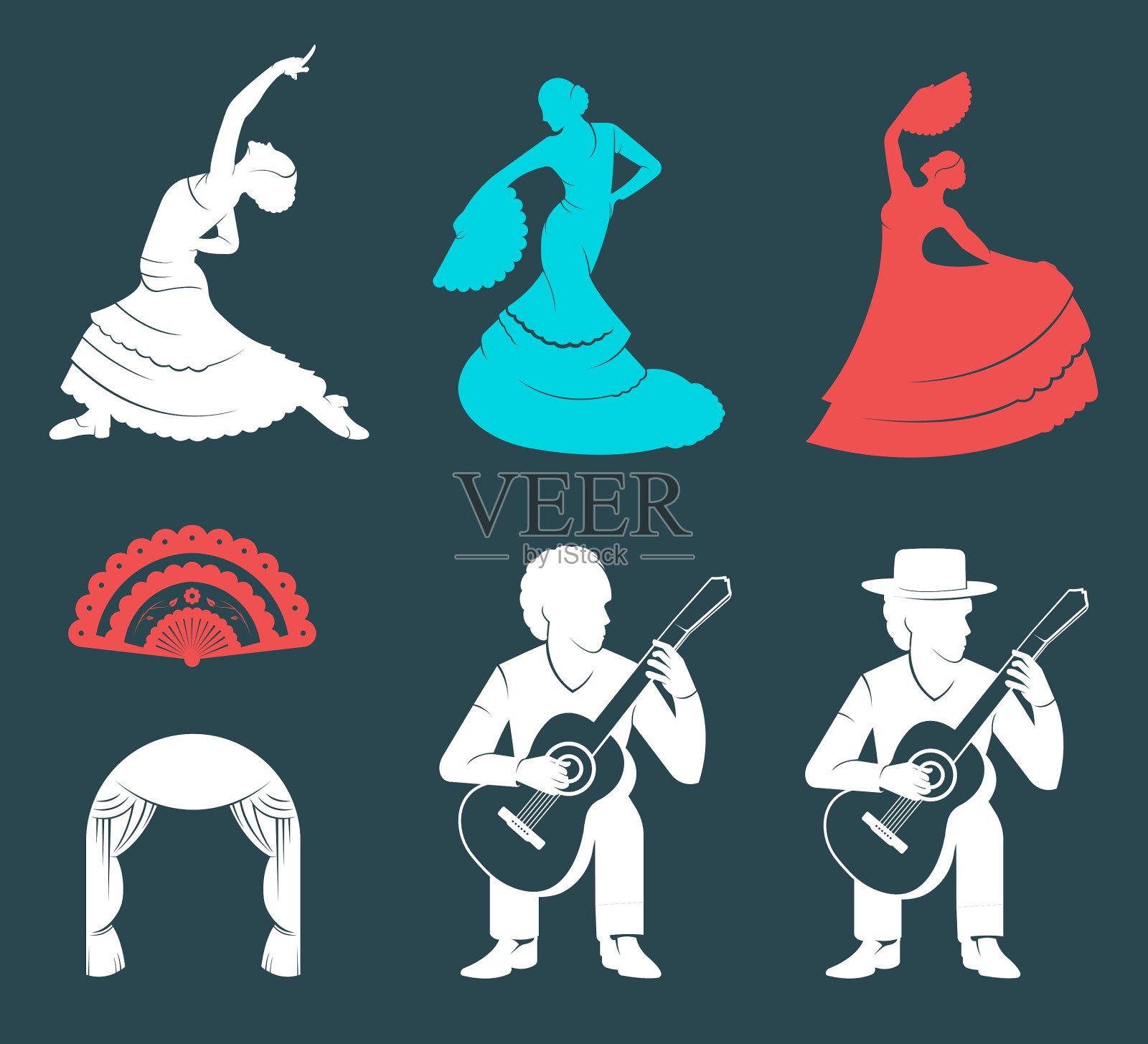 设置剪影和标志弗拉门戈插画图片素材