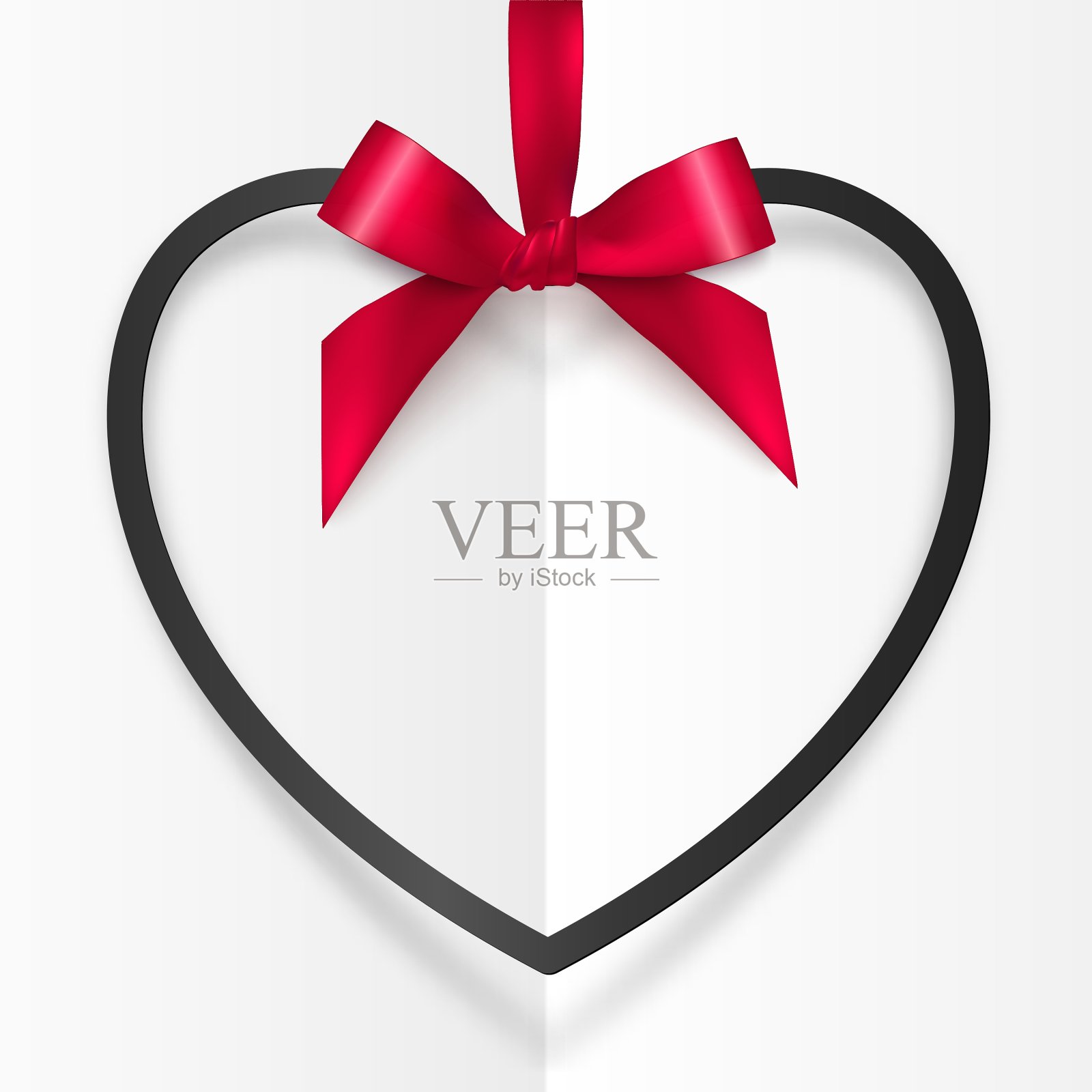 黑色心形框挂在红色丝质上插画图片素材