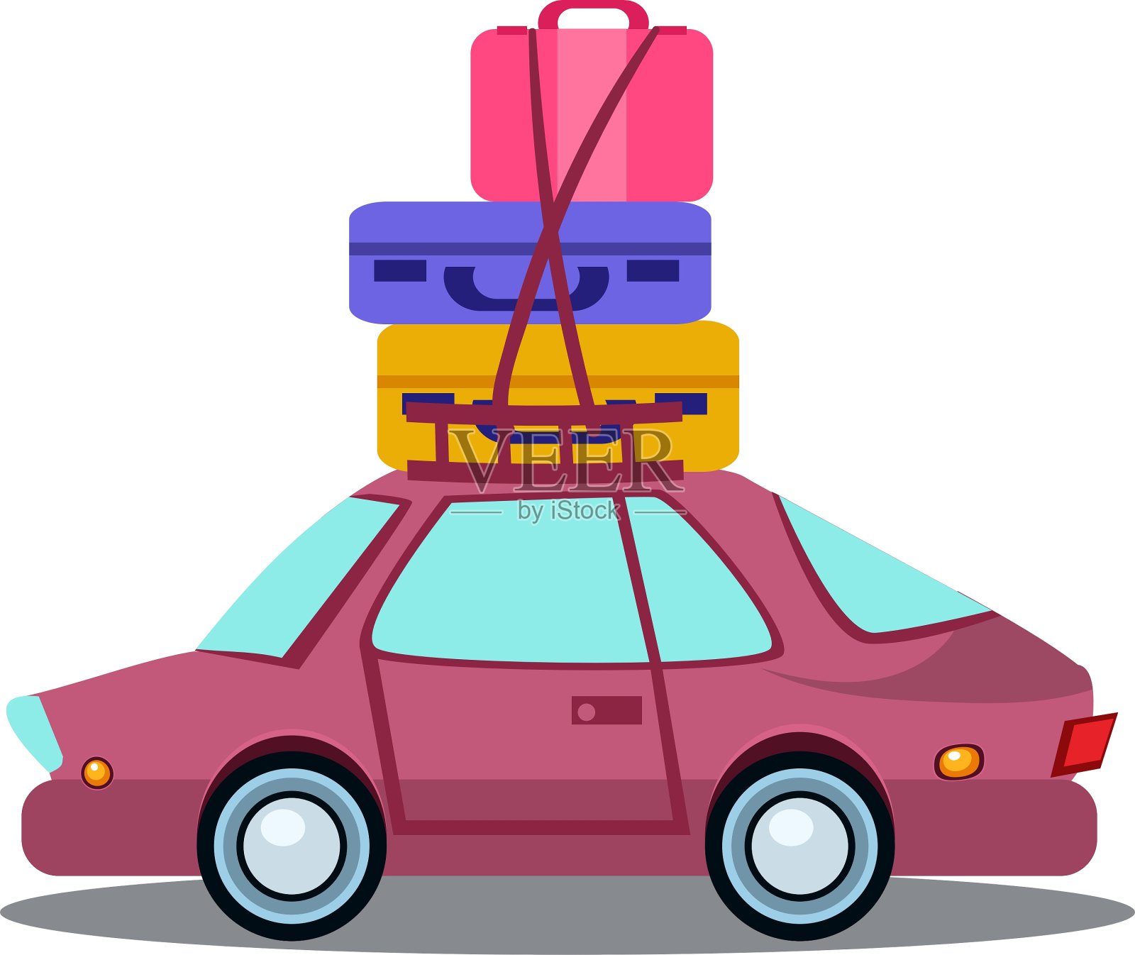 汽车侧视图与行李堆插画图片素材